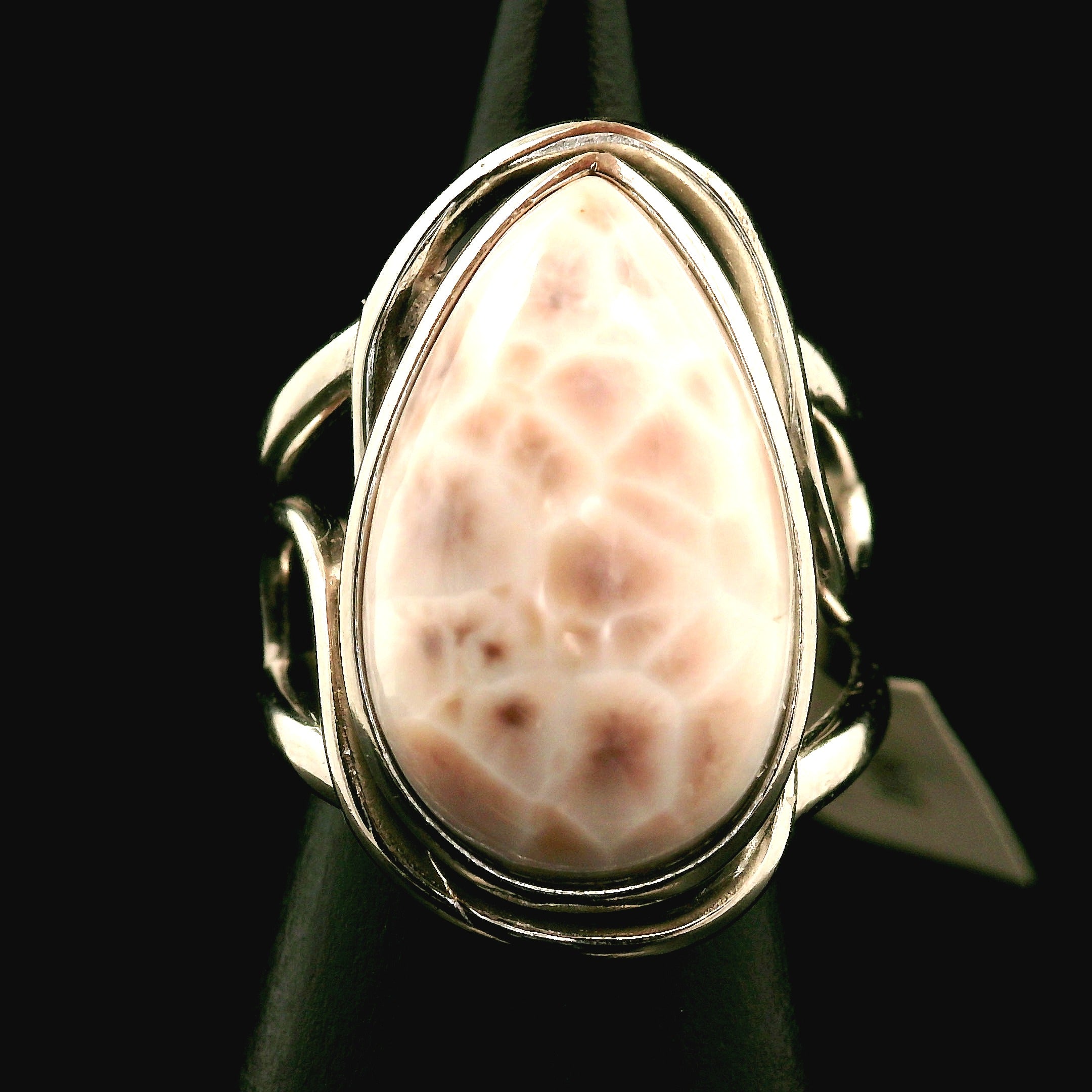 Pink Natrolite Cuff Ring .925 Silver for Astral Travel, Higher Consciousness and Protection