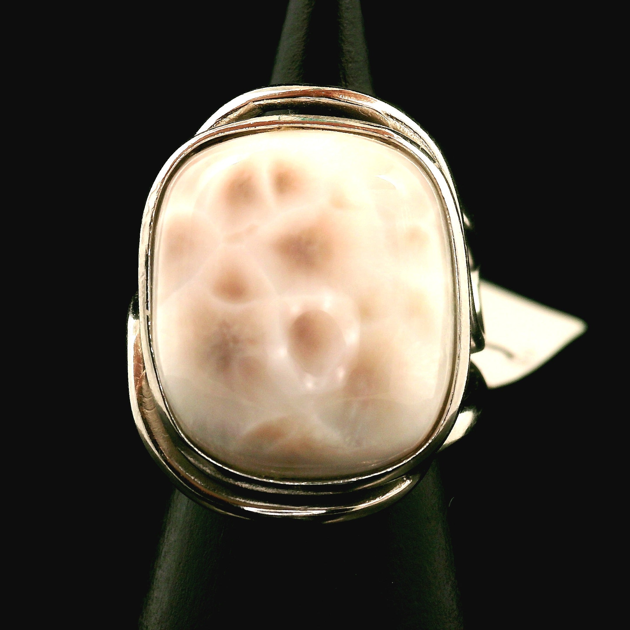 Pink Natrolite Cuff Ring .925 Silver for Astral Travel, Higher Consciousness and Protection