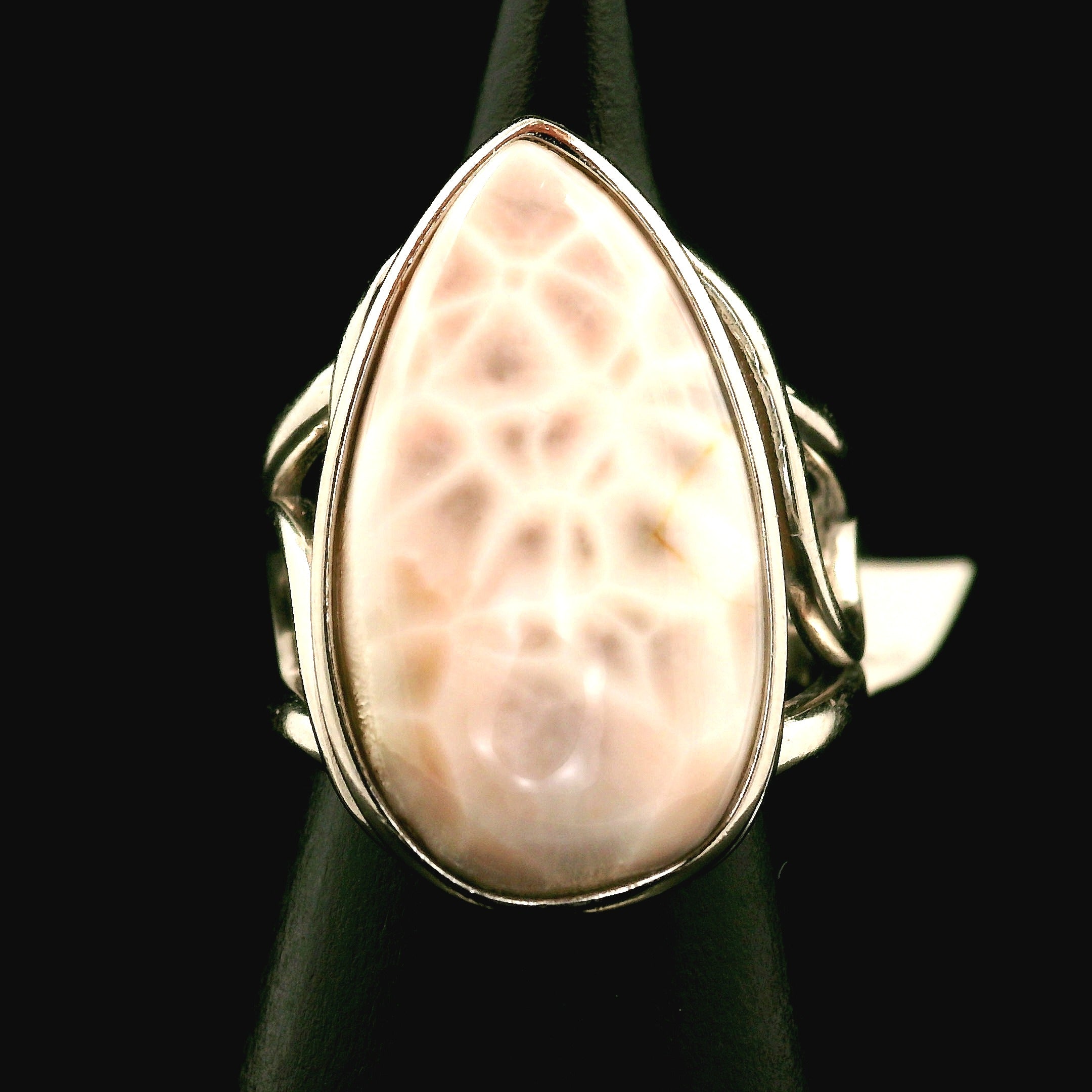 Pink Natrolite Cuff Ring .925 Silver for Astral Travel, Higher Consciousness and Protection