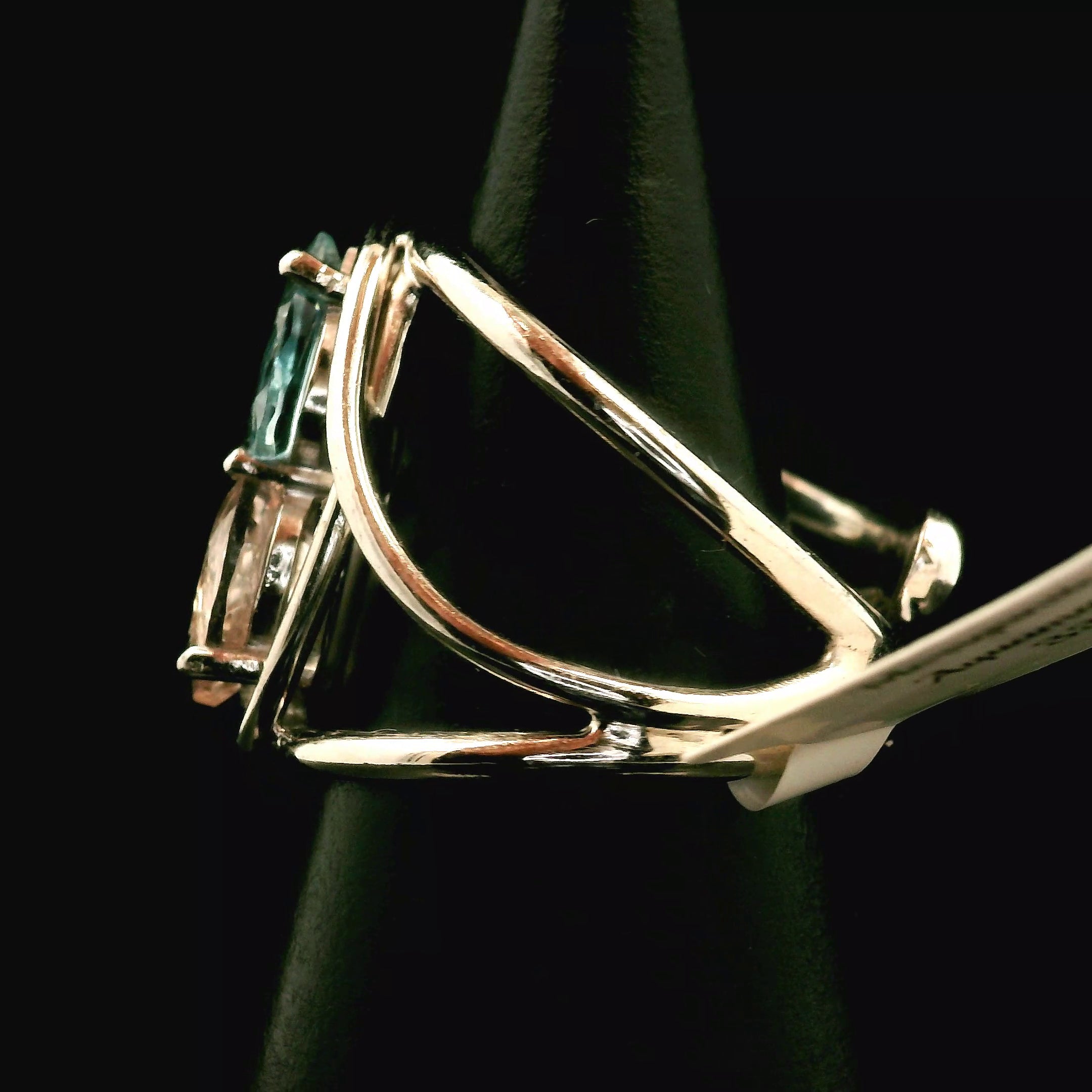 Morganite and Aquamarine Cuff Ring .925 Silver for Abundance of Joy and Love