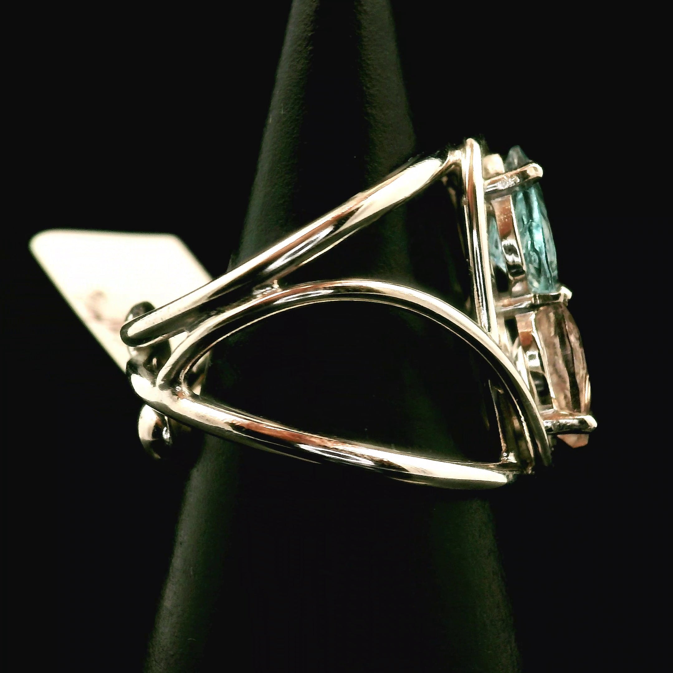 Morganite and Aquamarine Cuff Ring .925 Silver for Abundance of Joy and Love