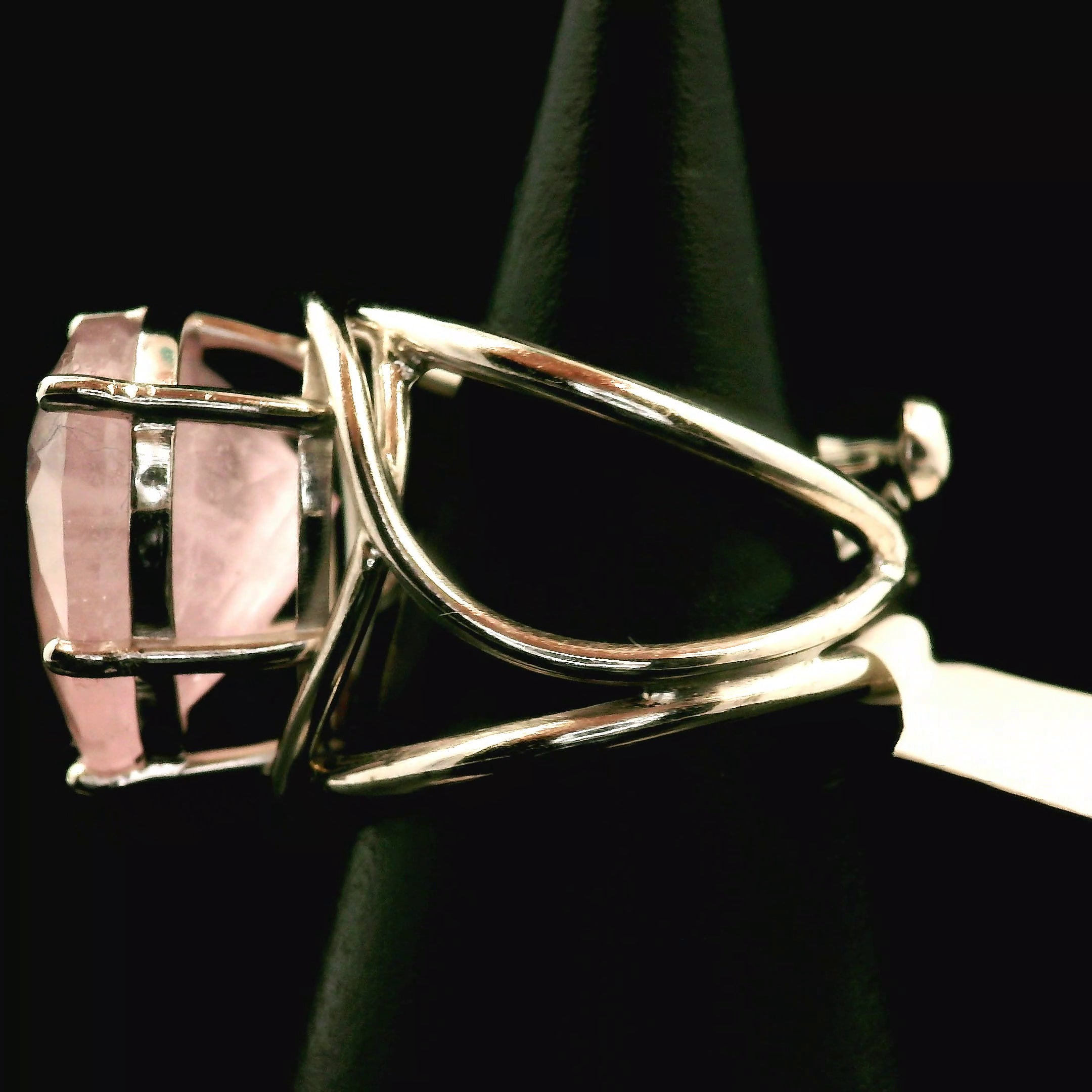 Morganite Heart Cuff Ring .925 Silver for Abundance of Joy and Love