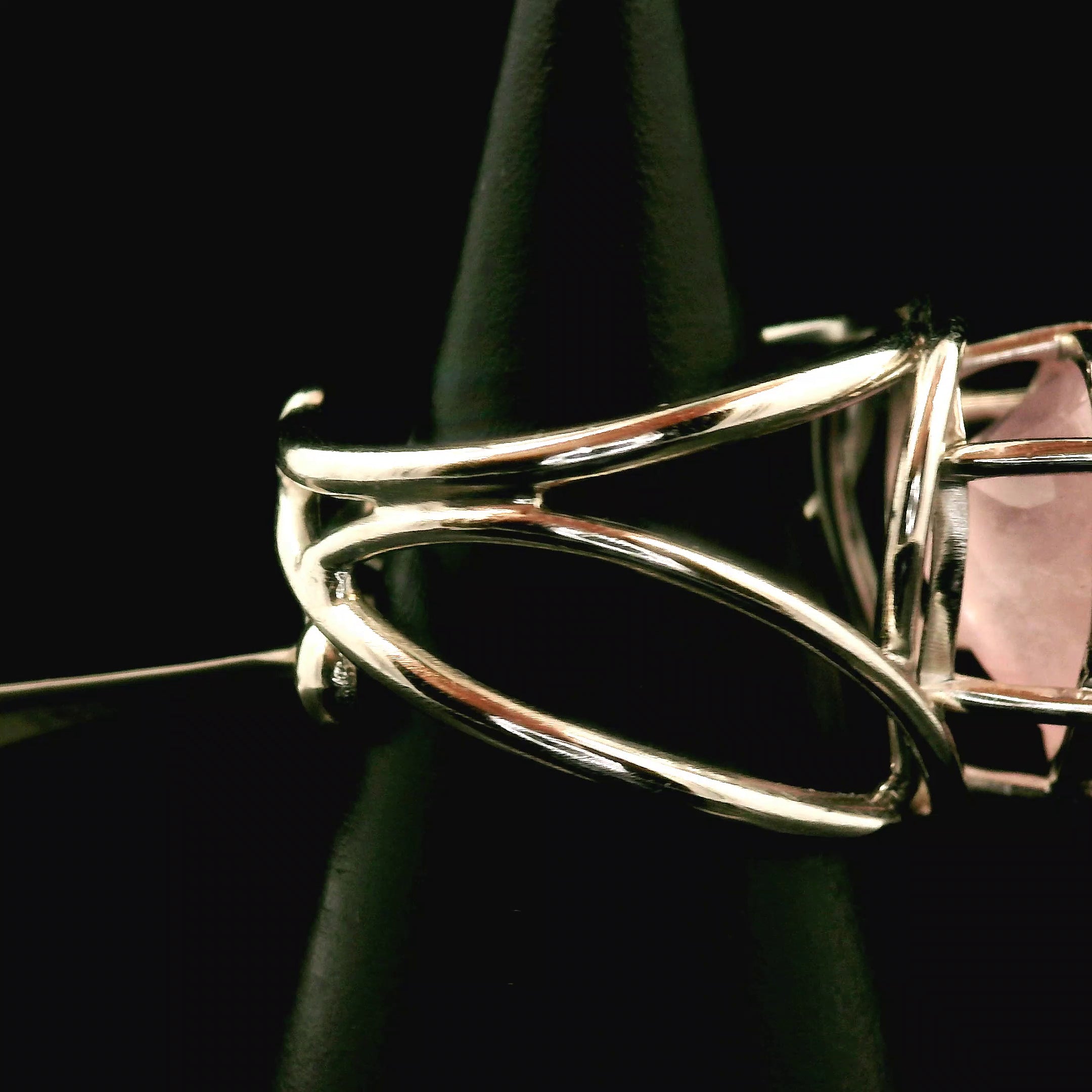 Morganite Heart Cuff Ring .925 Silver for Abundance of Joy and Love