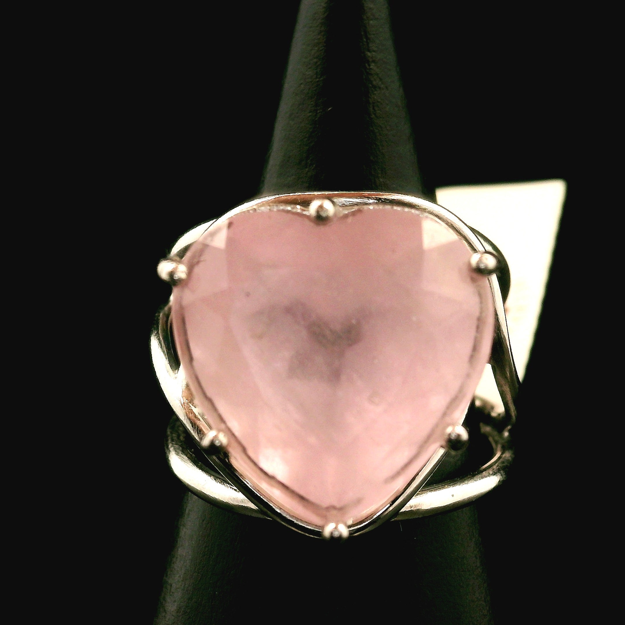 Morganite Heart Cuff Ring .925 Silver for Abundance of Joy and Love