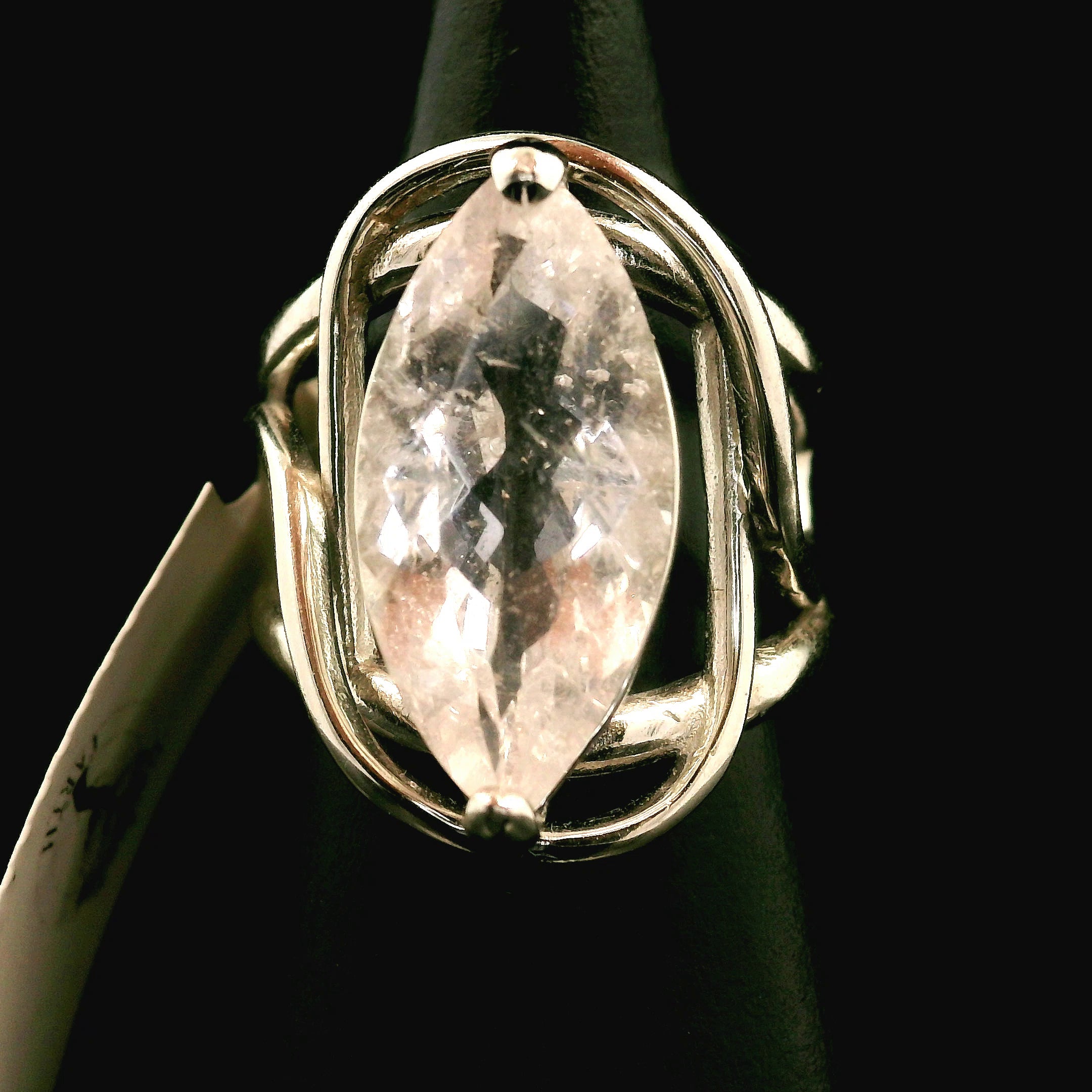 Rutilated Morganite Cuff Ring .925 Silver for Abundance of Joy and Love