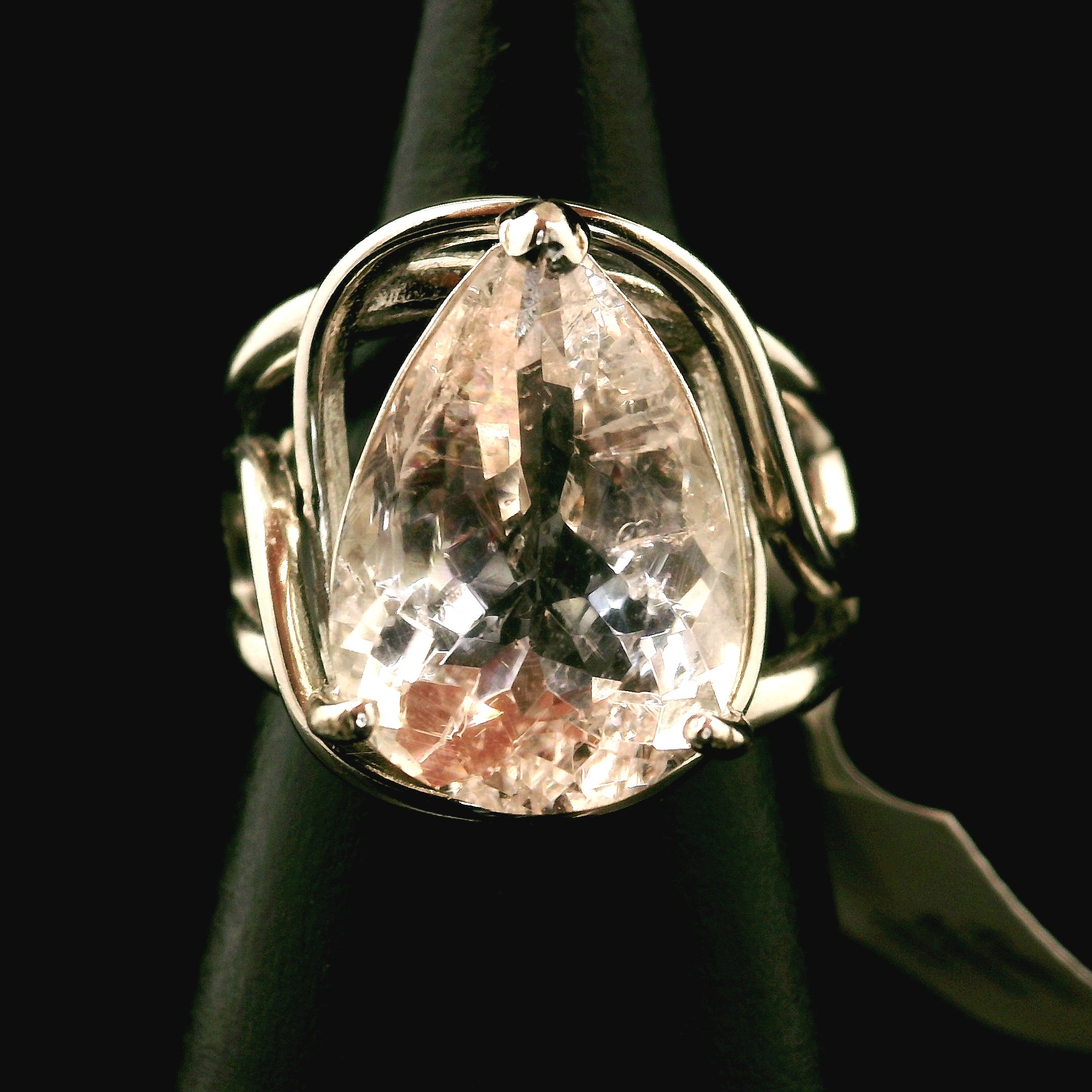 Rutilated Morganite Cuff Ring .925 Silver for Abundance of Joy and Love