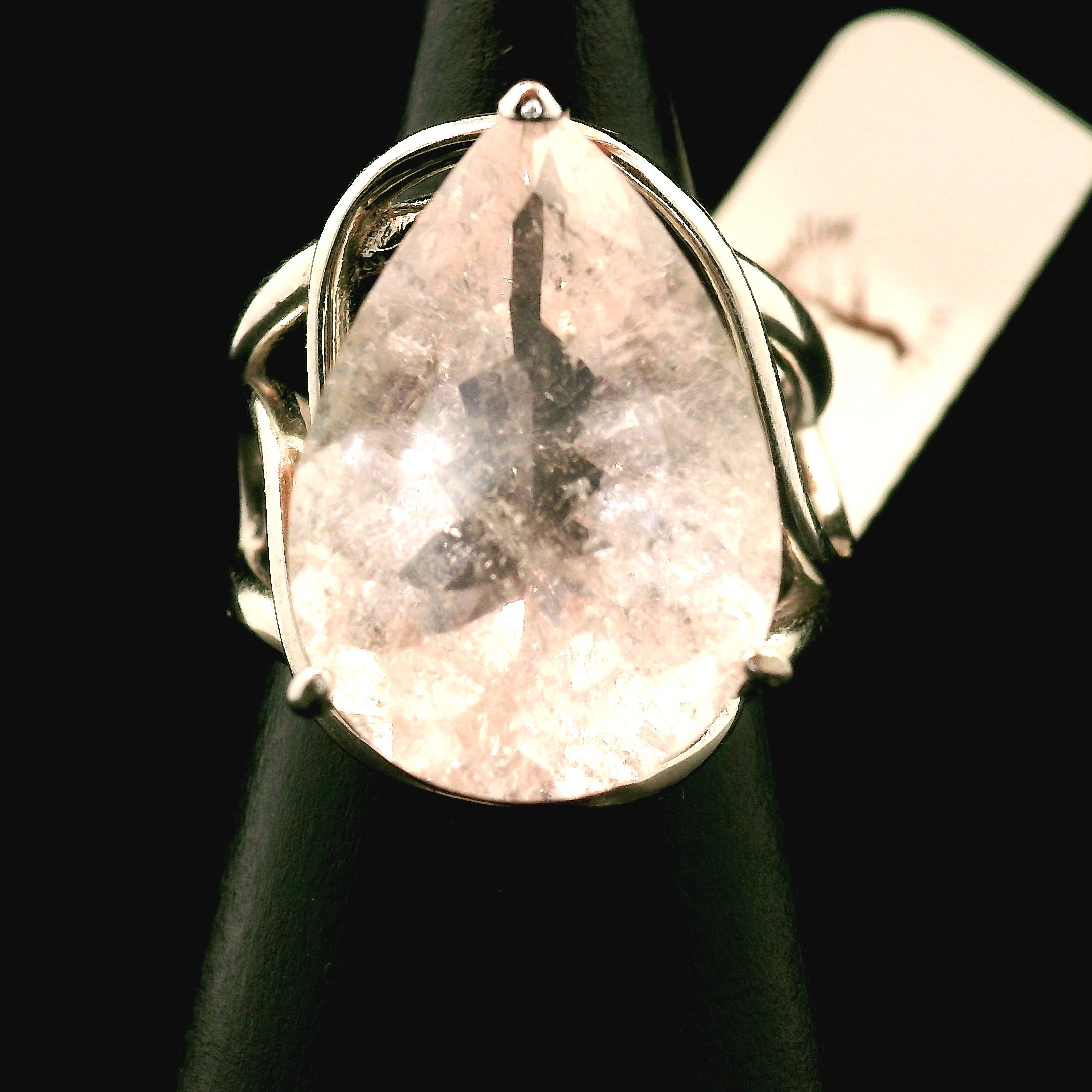 Rutilated Morganite Cuff Ring .925 Silver for Abundance of Joy and Love