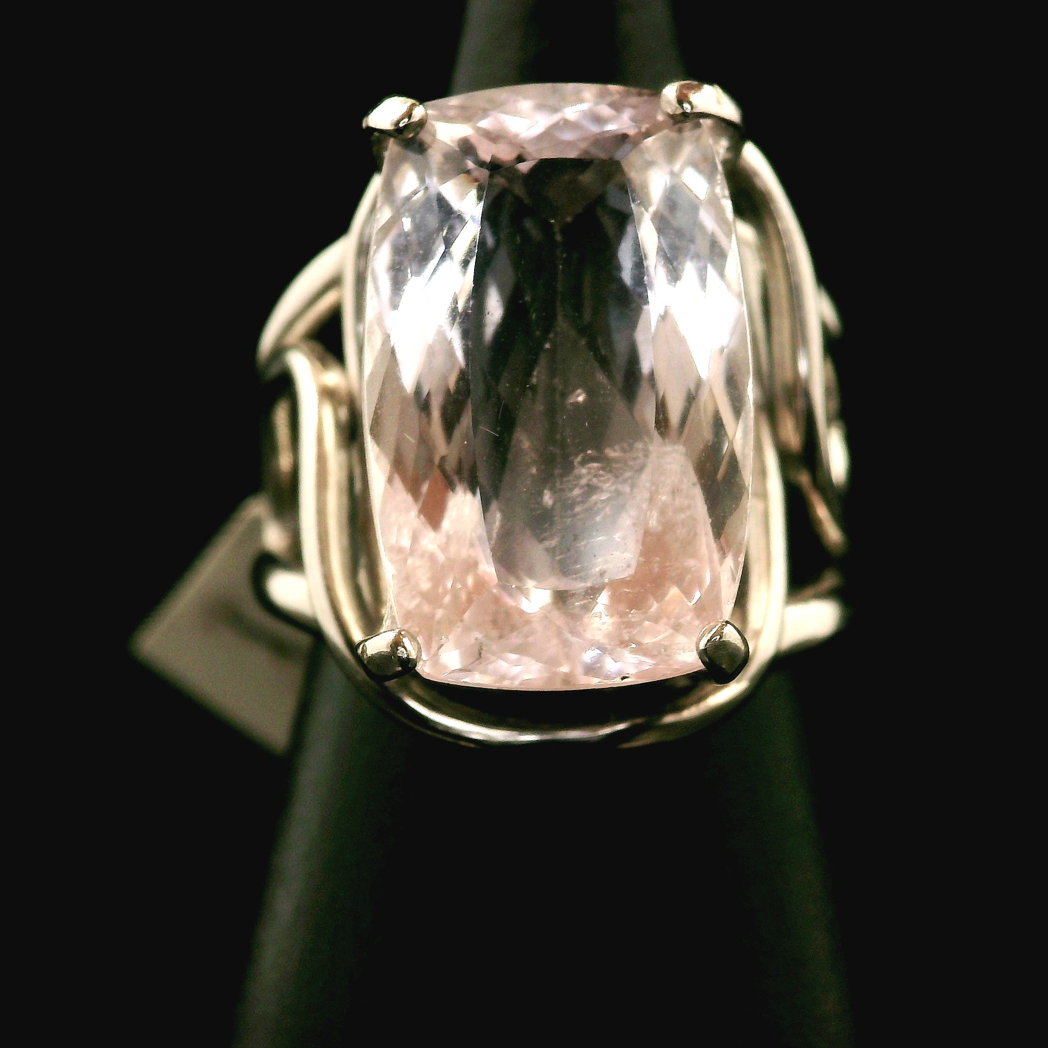 Rutilated Morganite Cuff Ring .925 Silver for Abundance of Joy and Love