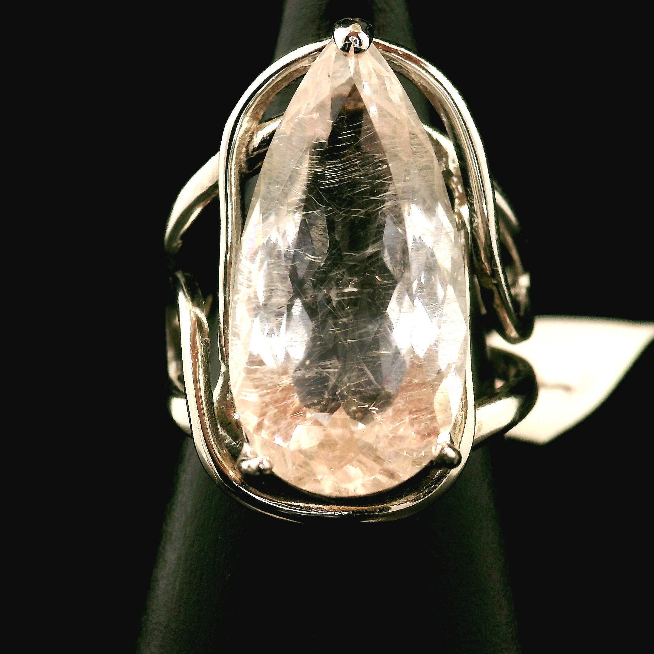 Rutilated Morganite Cuff Ring .925 Silver for Abundance of Joy and Love