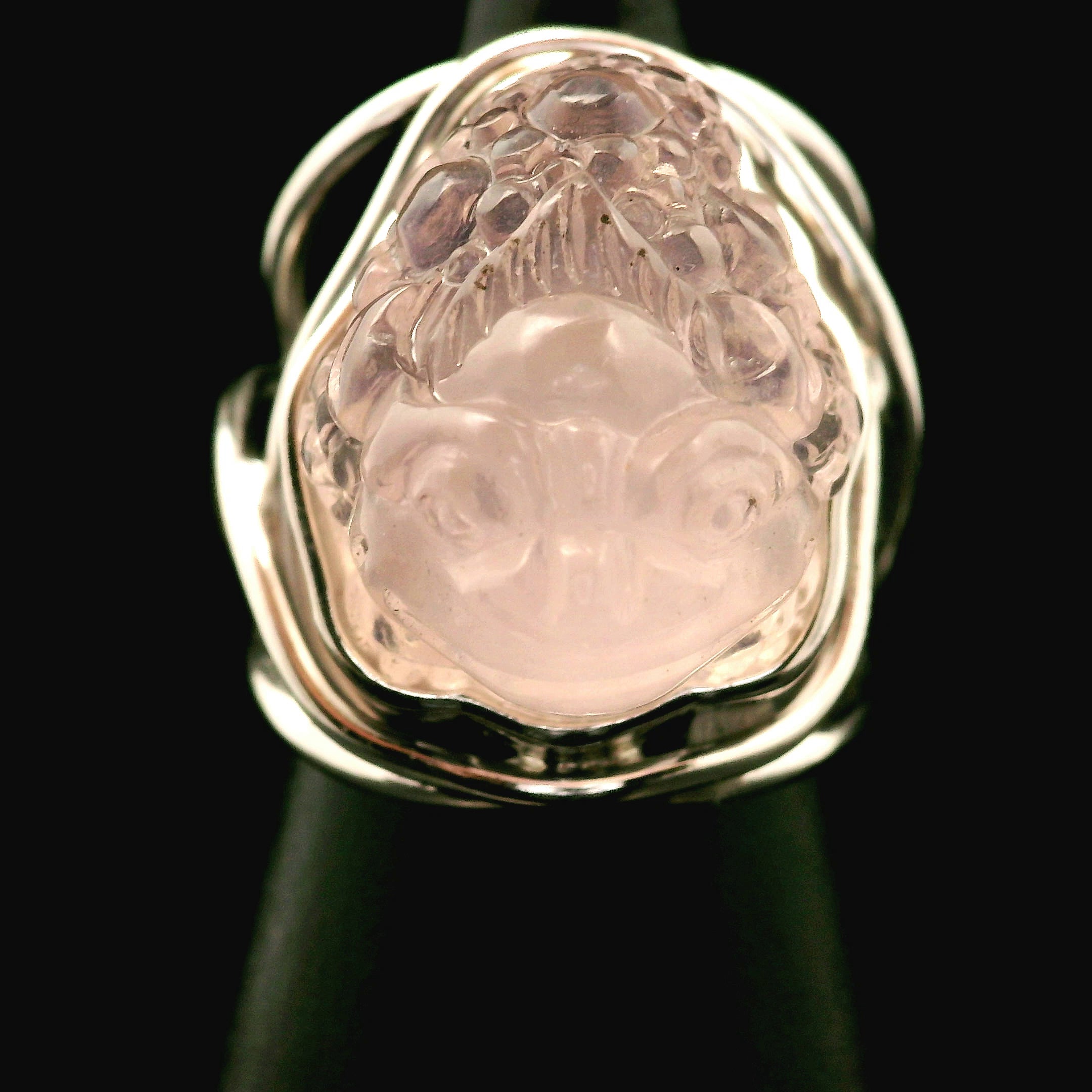 Morganite Money Toad Cuff Ring .925 Silver for Abundance of Joy and Love