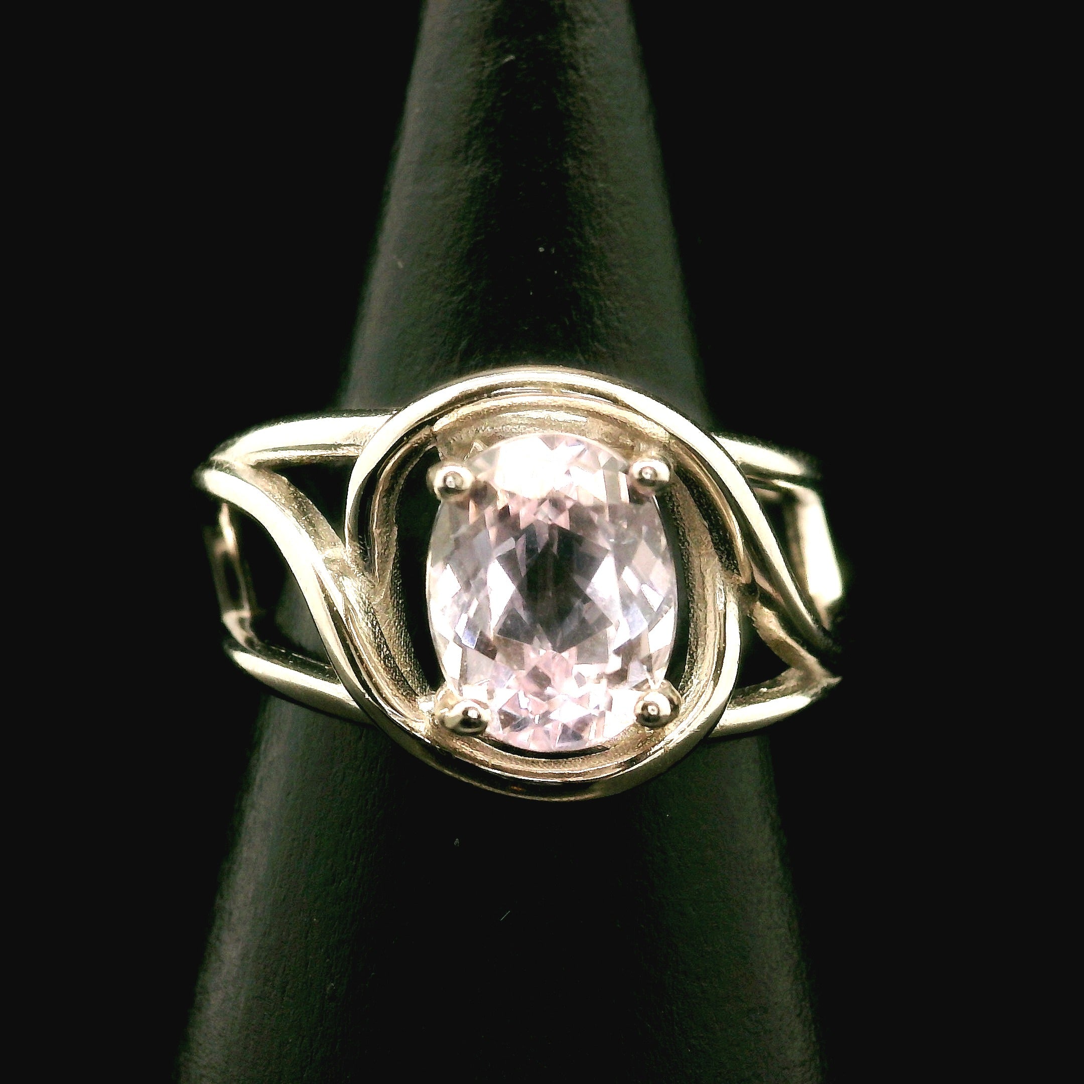Kunzite Cuff Ring .925 Silver for Emotional Healing, Joy and Love