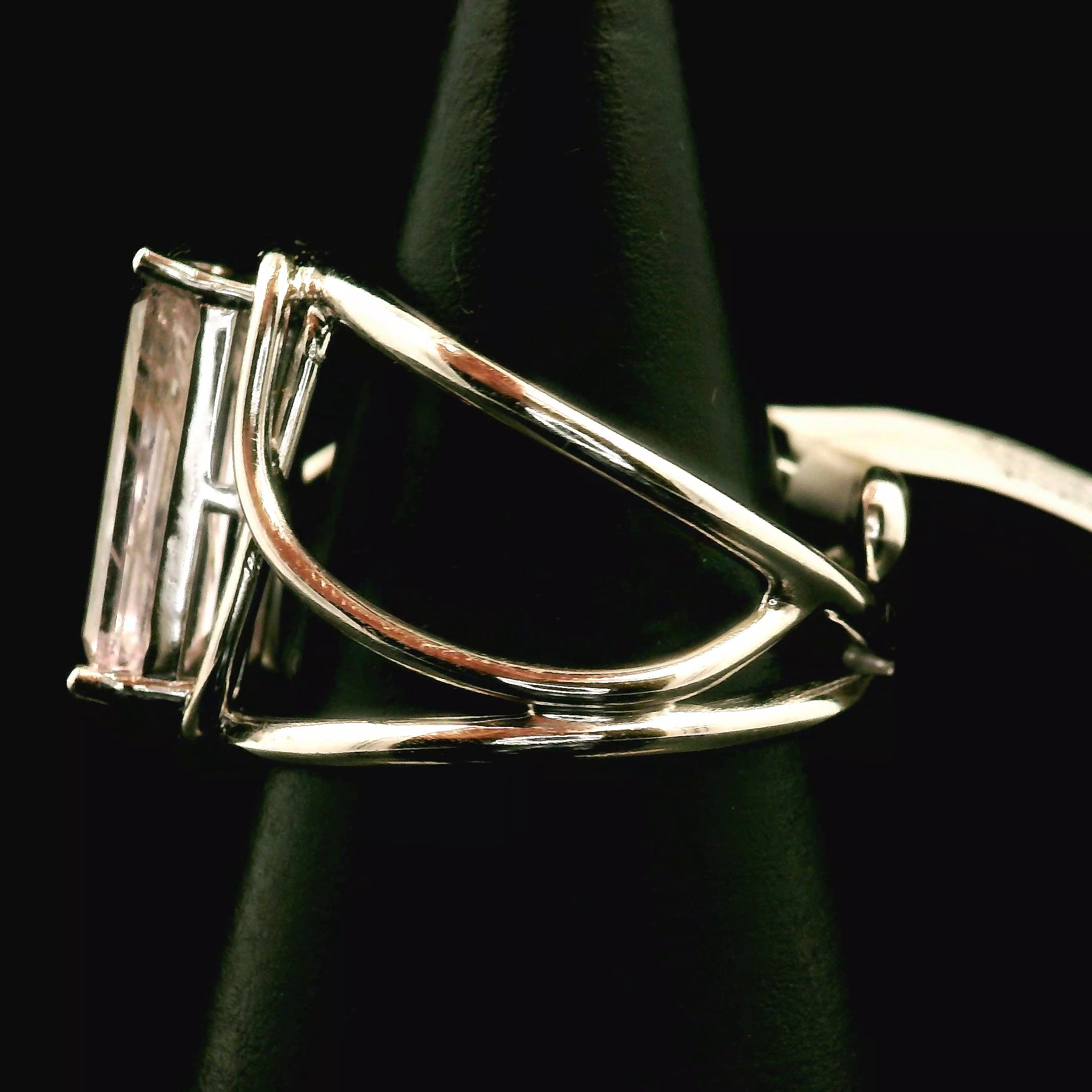 Kunzite with Silver Rutile Cuff Ring .925 Silver (High Quality) for Emotional Healing, Joy and Love