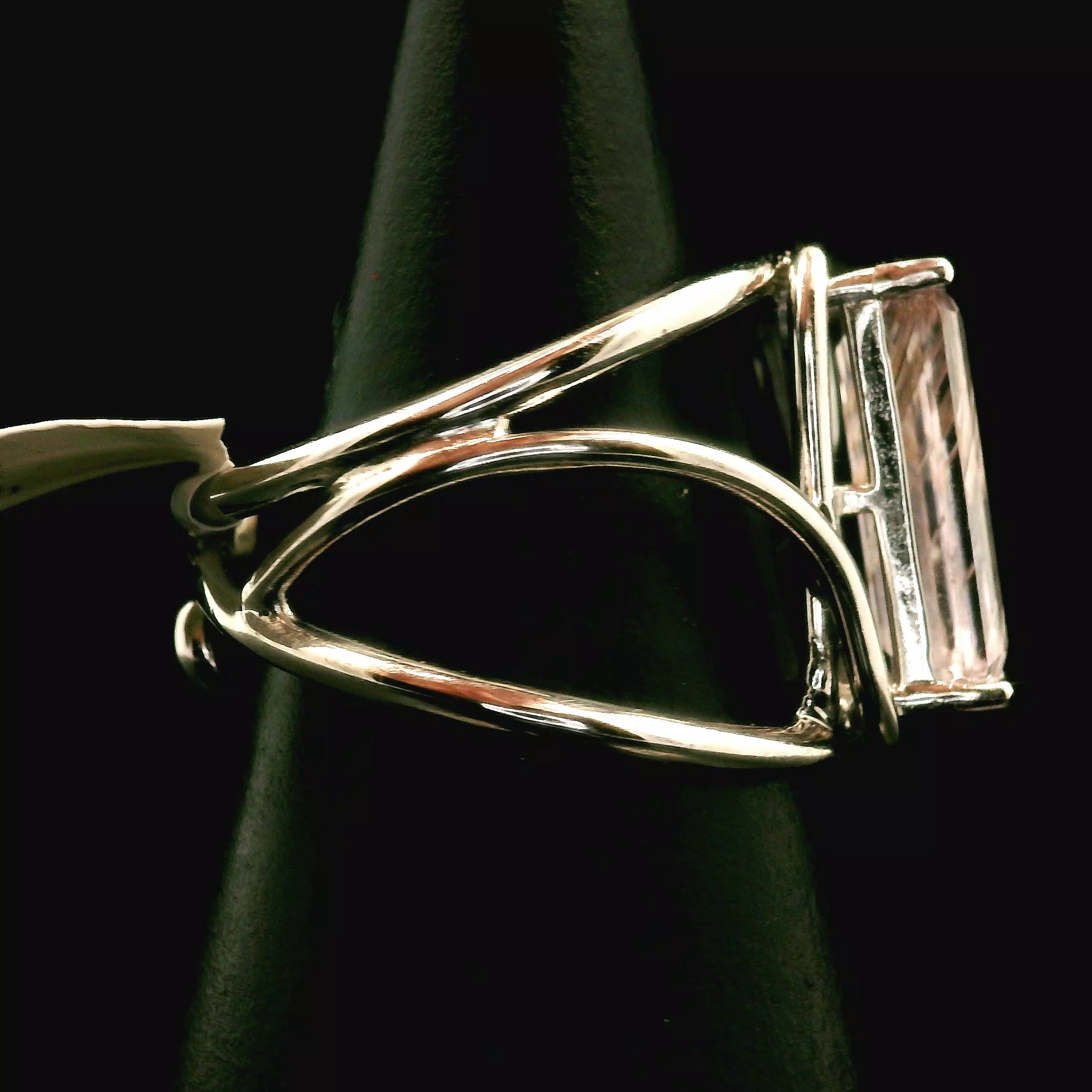 Kunzite with Silver Rutile Cuff Ring .925 Silver (High Quality) for Emotional Healing, Joy and Love