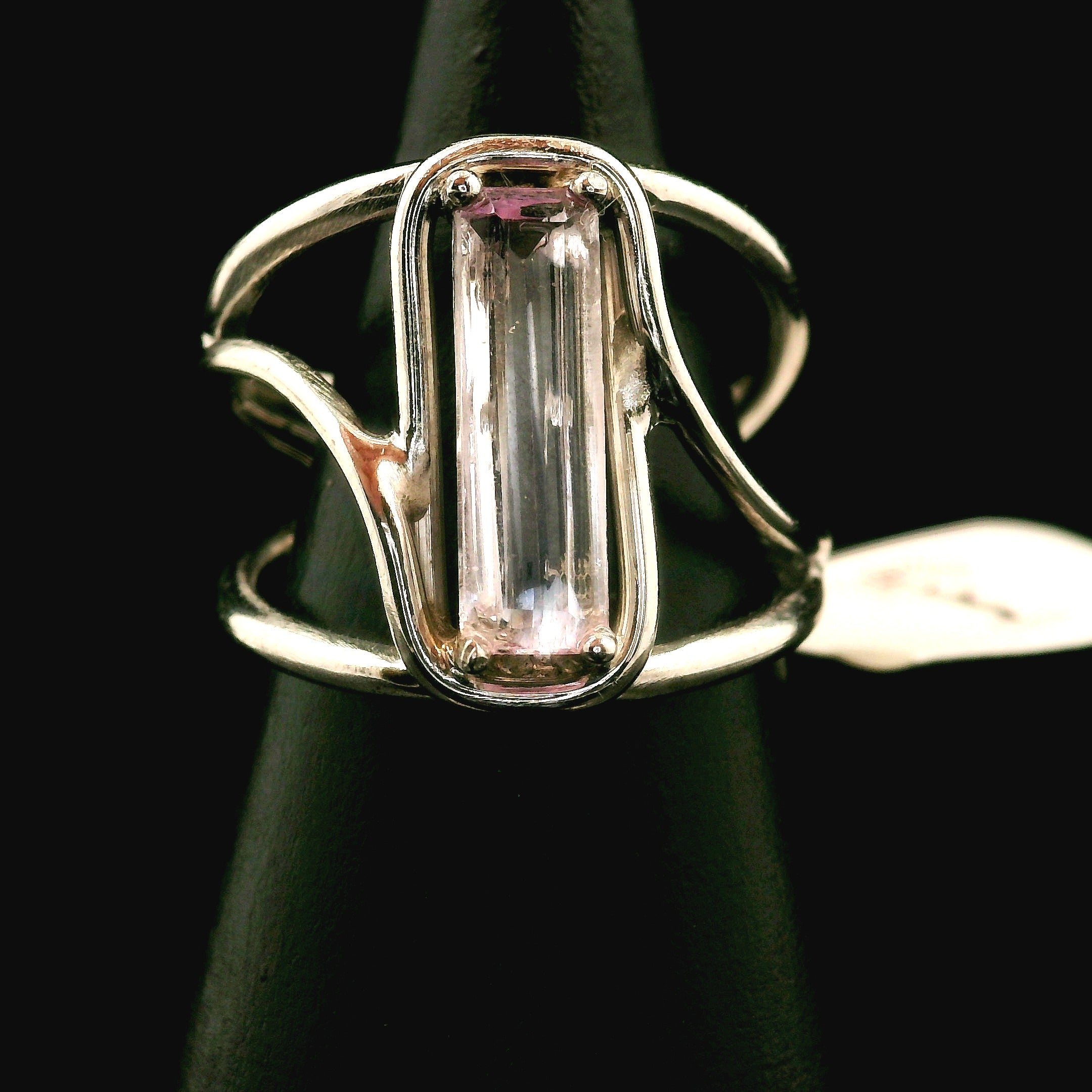 Kunzite with Silver Rutile Cuff Ring .925 Silver (High Quality) for Emotional Healing, Joy and Love