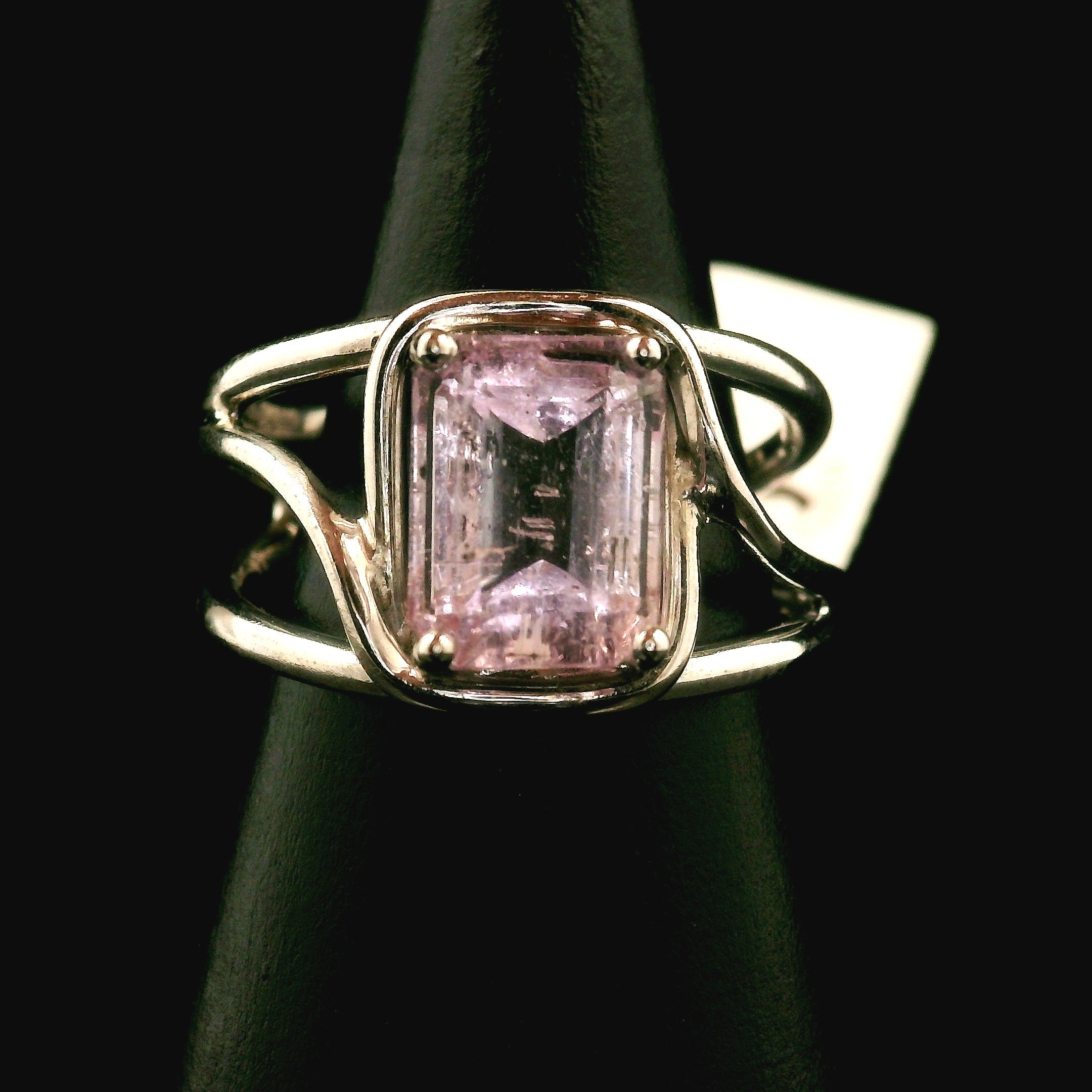 Kunzite with Silver Rutile Cuff Ring .925 Silver (High Quality) for Emotional Healing, Joy and Love
