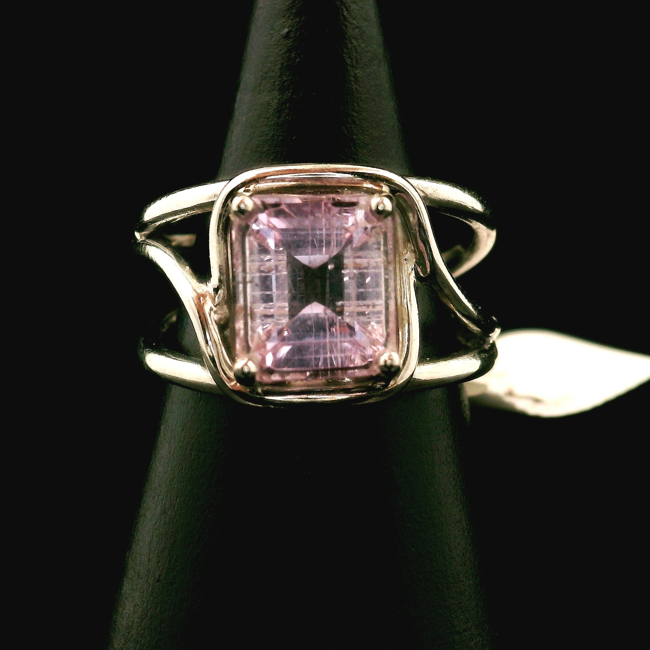 Kunzite with Silver Rutile Cuff Ring .925 Silver (High Quality) for Emotional Healing, Joy and Love