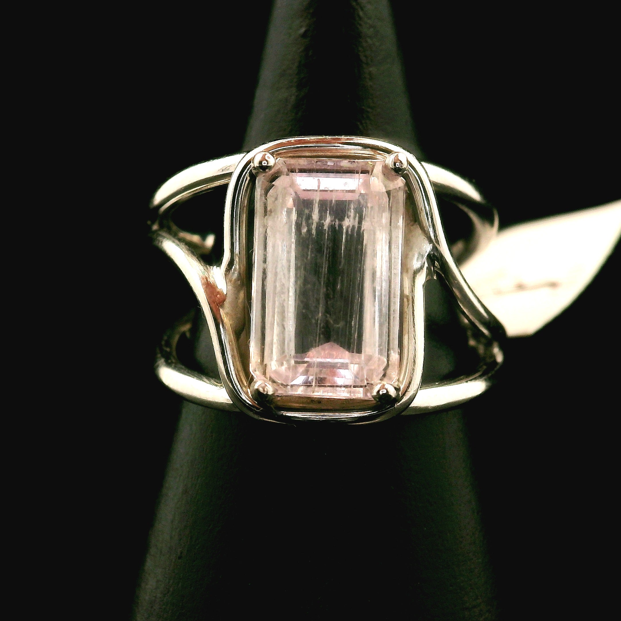 Kunzite with Silver Rutile Cuff Ring .925 Silver (High Quality) for Emotional Healing, Joy and Love