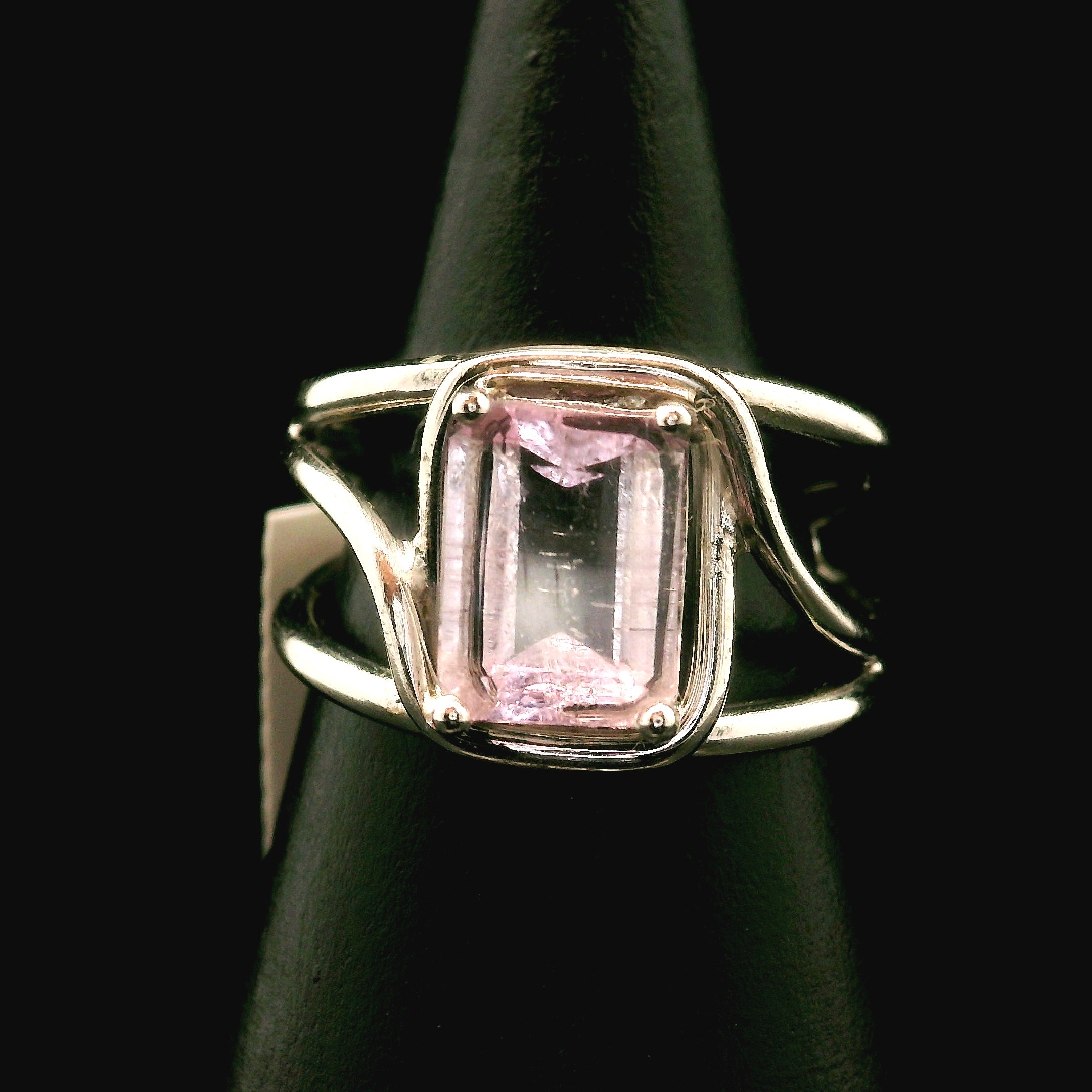 Kunzite with Silver Rutile Cuff Ring .925 Silver (High Quality) for Emotional Healing, Joy and Love