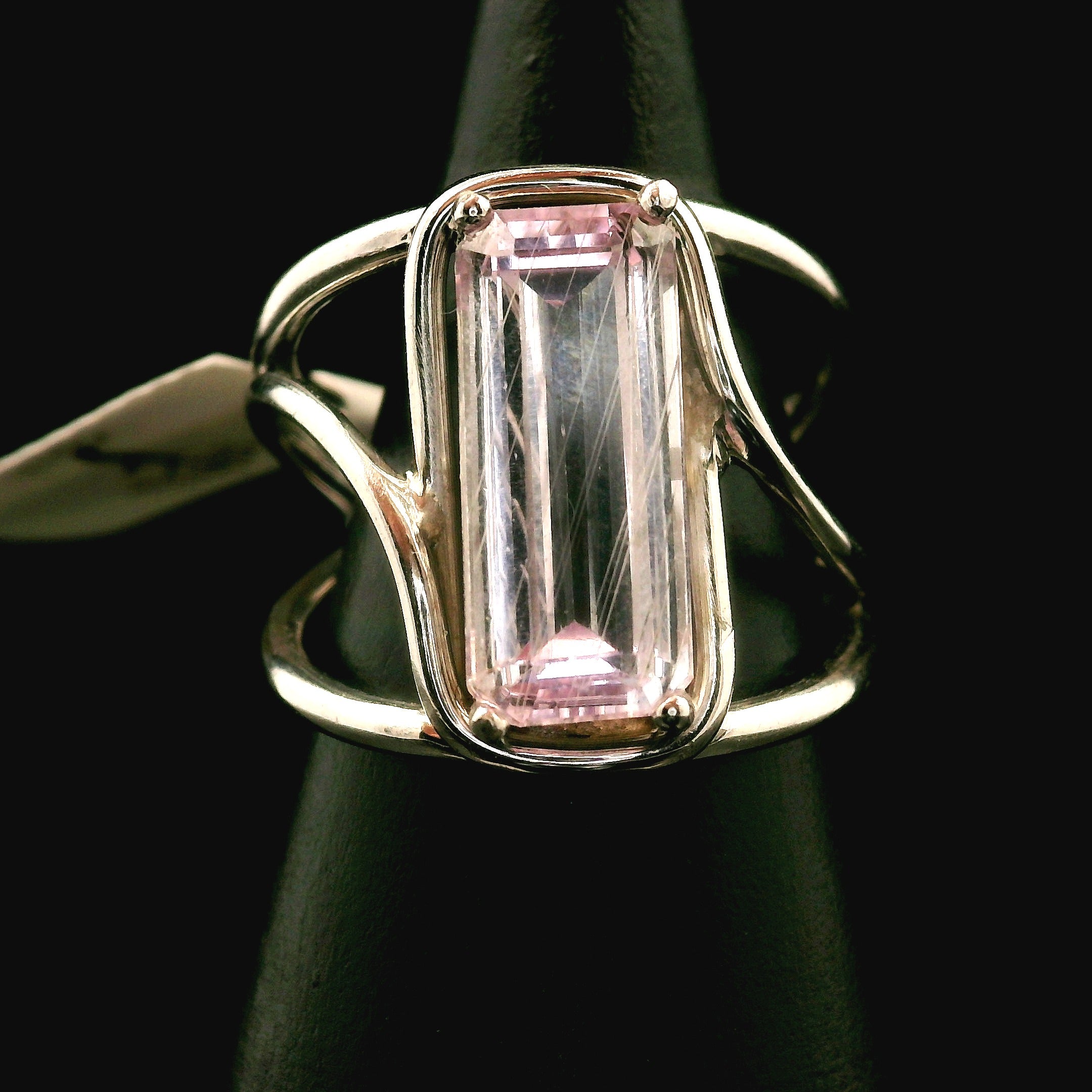 Kunzite with Silver Rutile Cuff Ring .925 Silver (High Quality) for Emotional Healing, Joy and Love