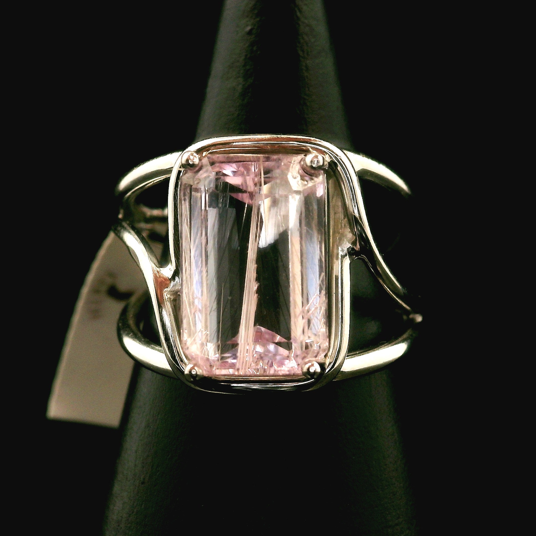 Kunzite with Silver Rutile Cuff Ring .925 Silver (High Quality) for Emotional Healing, Joy and Love