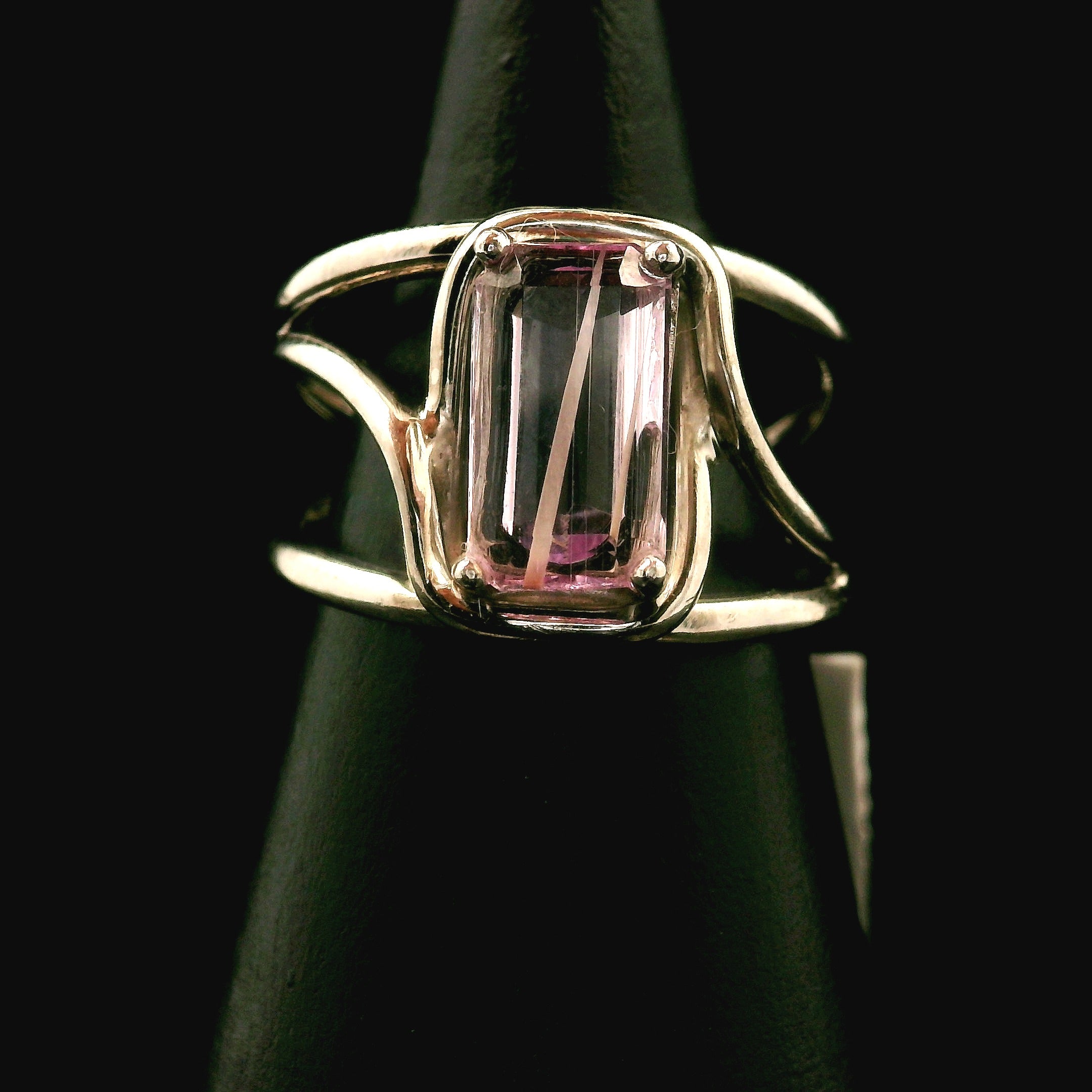 Kunzite with Silver Rutile Cuff Ring .925 Silver (High Quality) for Emotional Healing, Joy and Love
