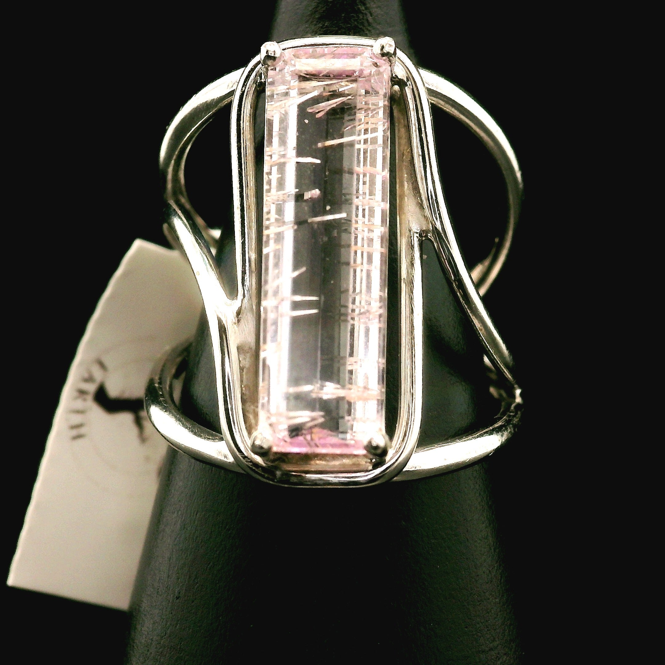 Kunzite with Silver Rutile Cuff Ring .925 Silver (High Quality) for Emotional Healing, Joy and Love