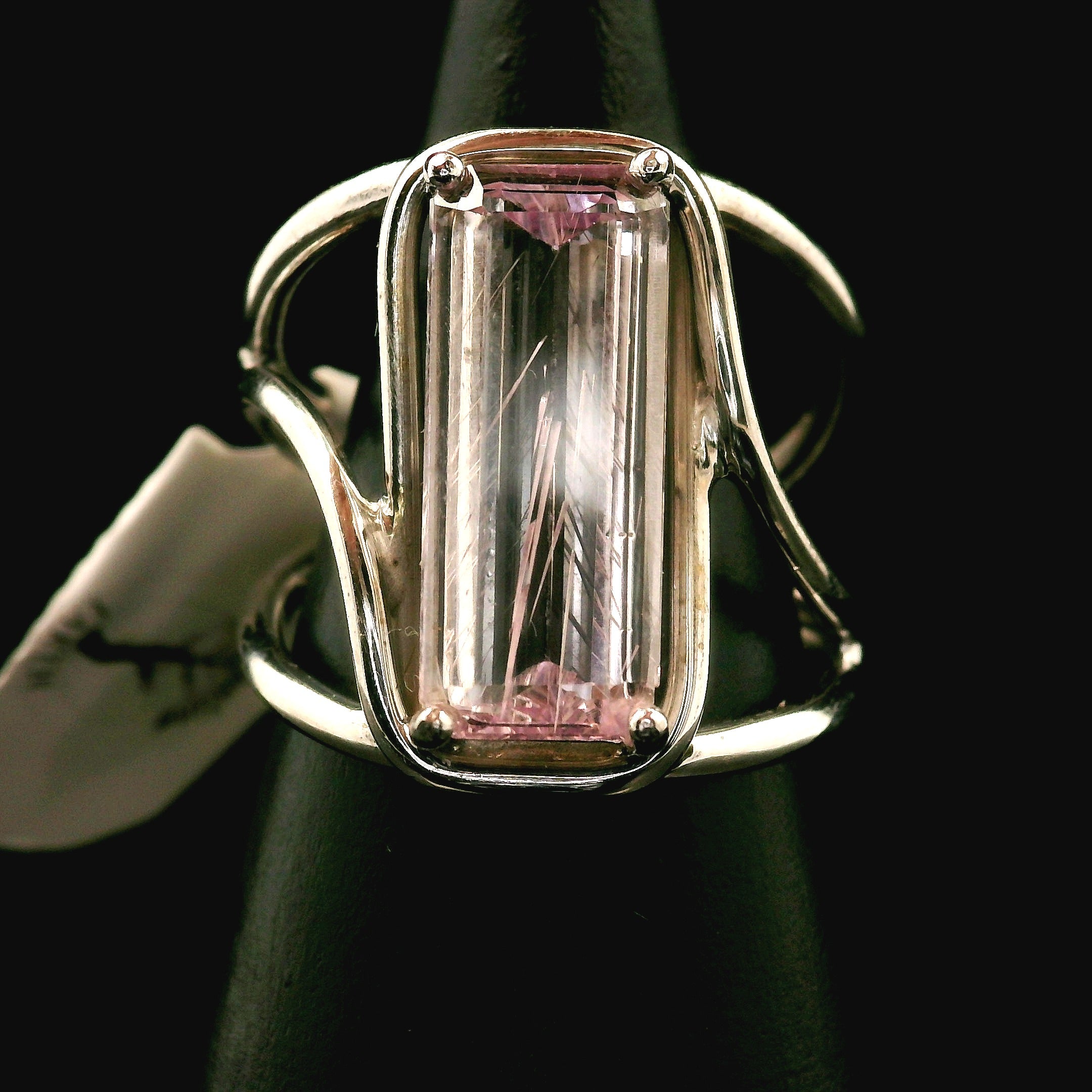 Kunzite with Silver Rutile Cuff Ring .925 Silver (High Quality) for Emotional Healing, Joy and Love
