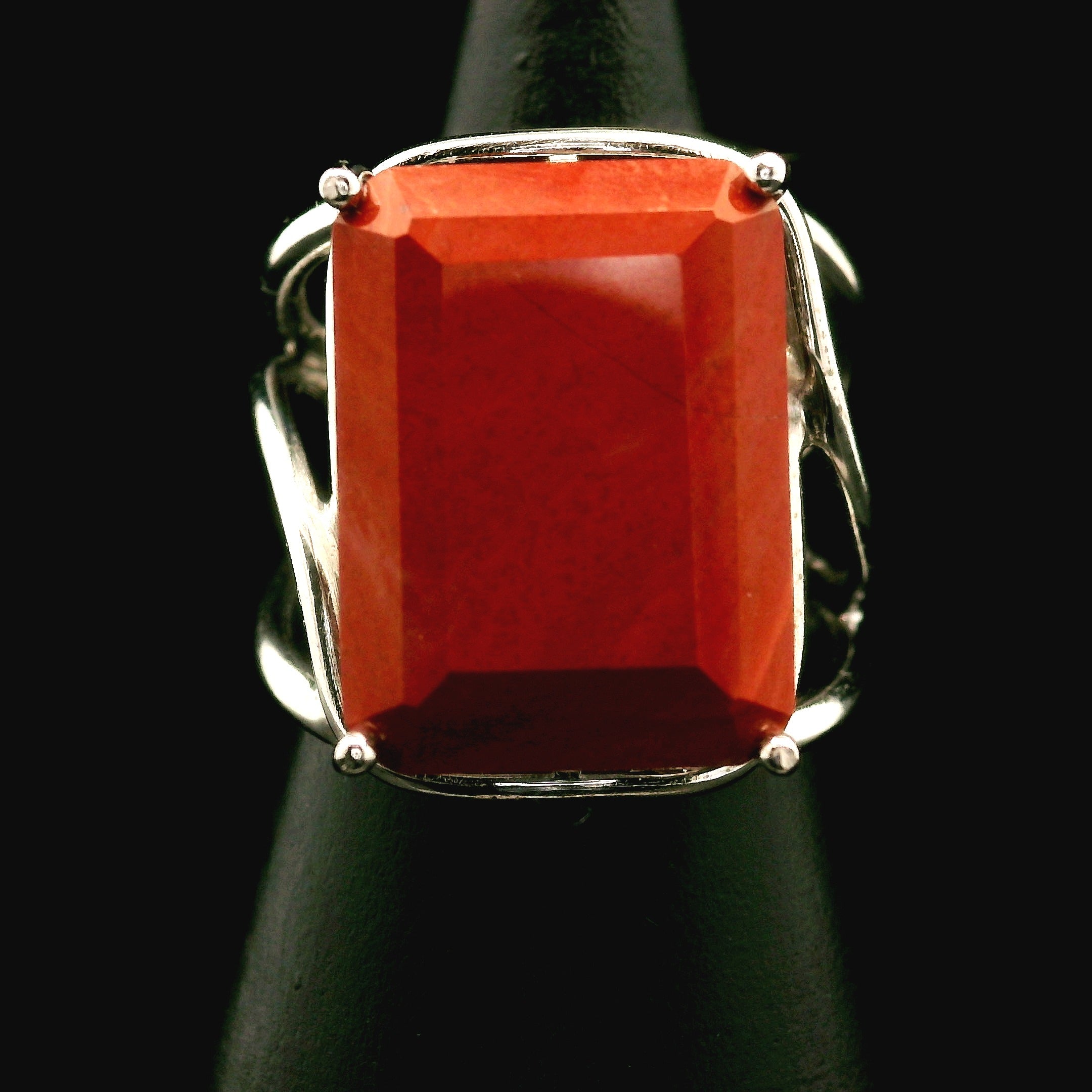 Red Jasper Cuff Ring .925 Silver for Creativity, Strength and Vitality