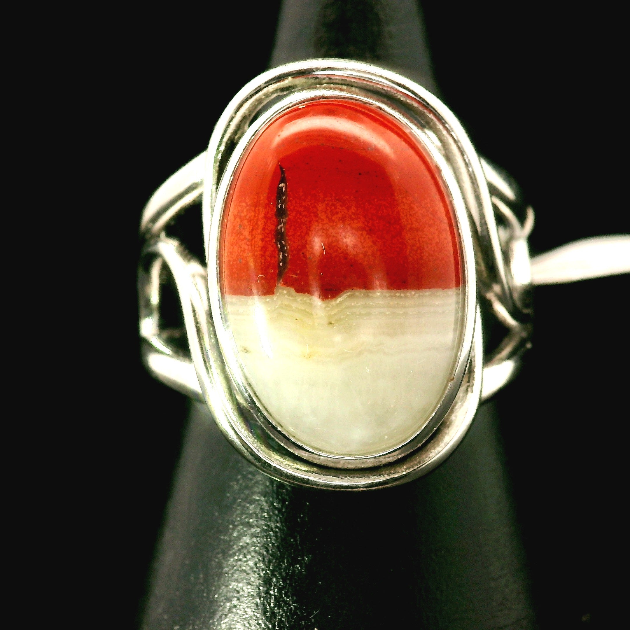 Red Jasper in Quartz Cuff Ring .925 Silver for Creativity, Strength and Vitality