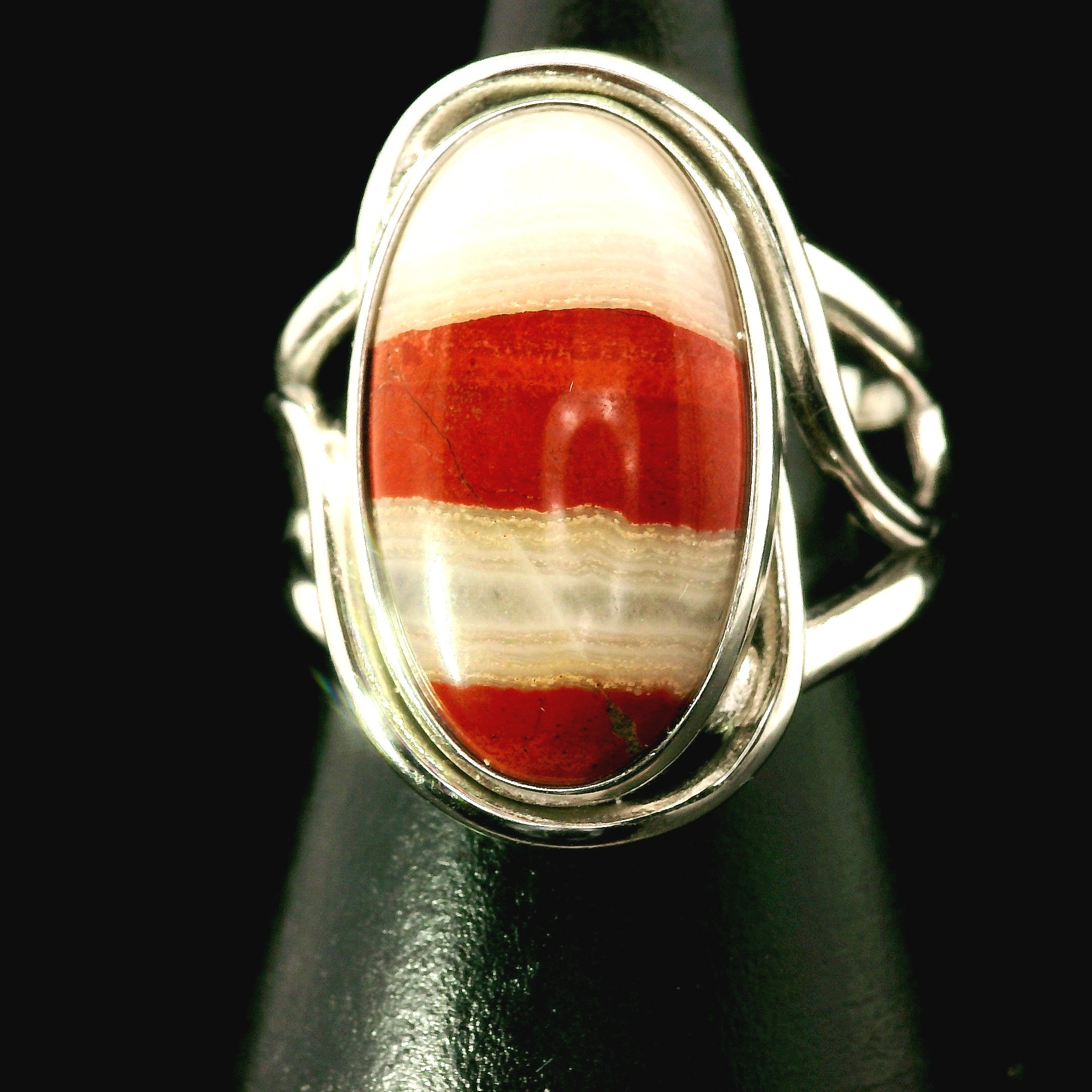 Red Jasper in Quartz Cuff Ring .925 Silver for Creativity, Strength and Vitality