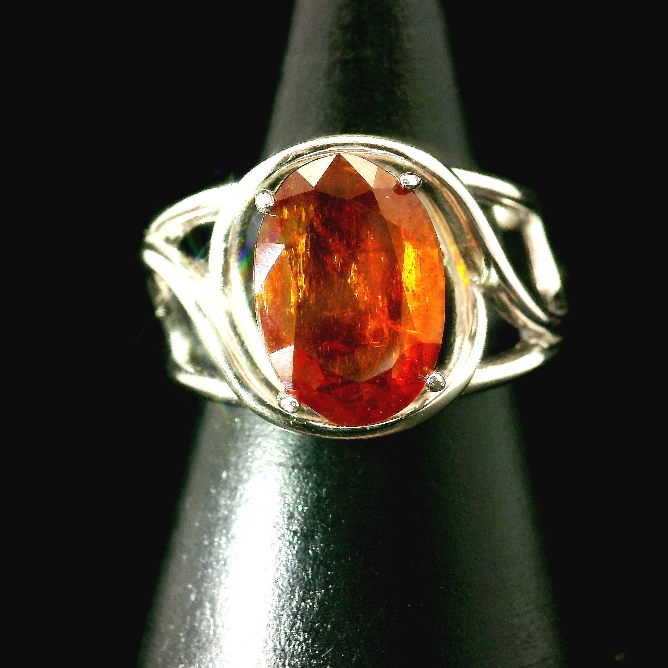 Orange Kyanite Cuff Ring .925 Silver for Enhancing and Accelerating Manifestations