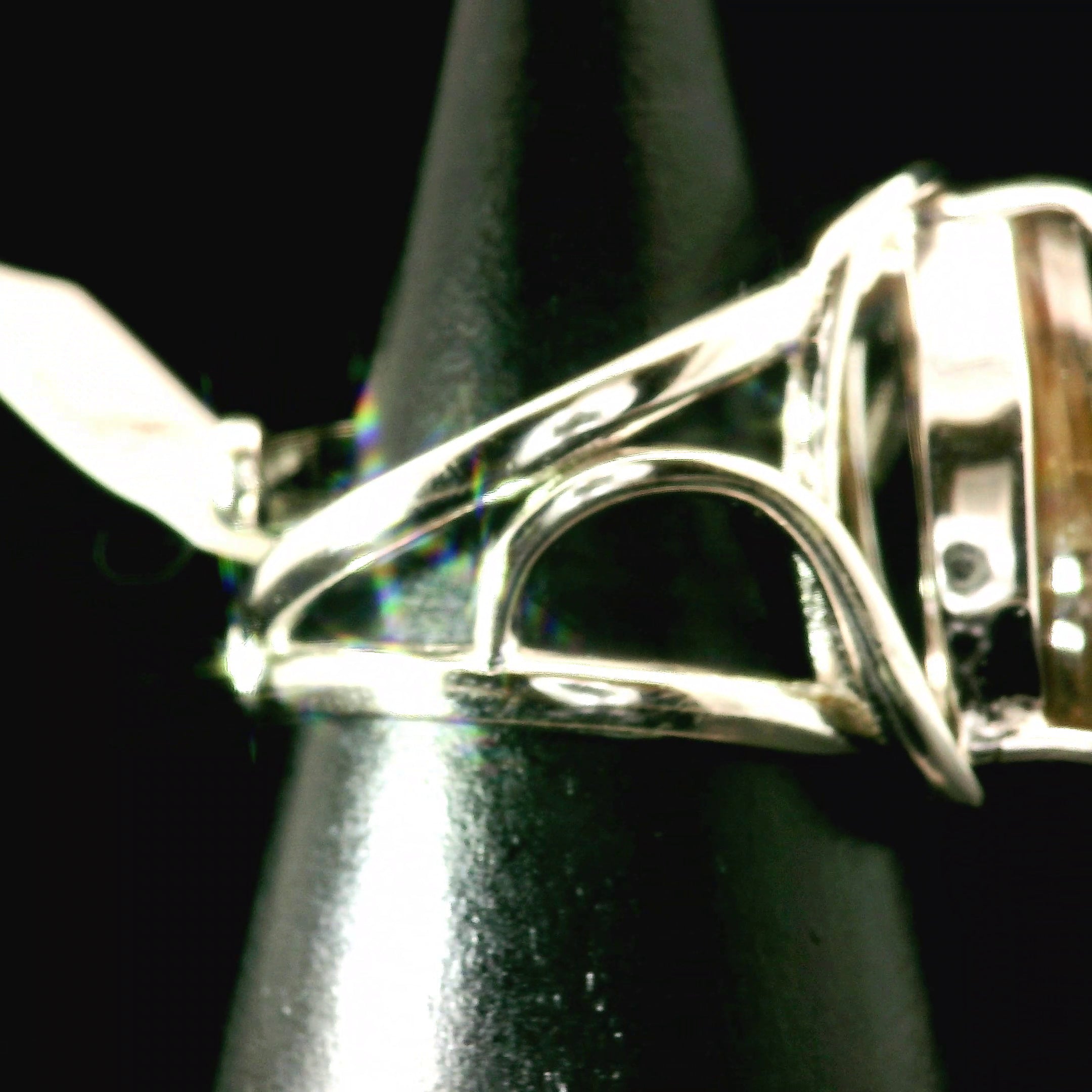 Dendritic Quartz with Golden Healer Cuff Ring .925 Silver for Master Healing, Grounding & Transformation