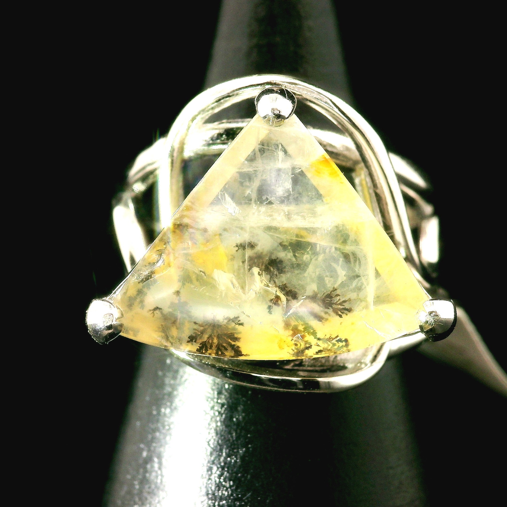 Dendritic Quartz with Golden Healer Cuff Ring .925 Silver for Master Healing, Grounding & Transformation