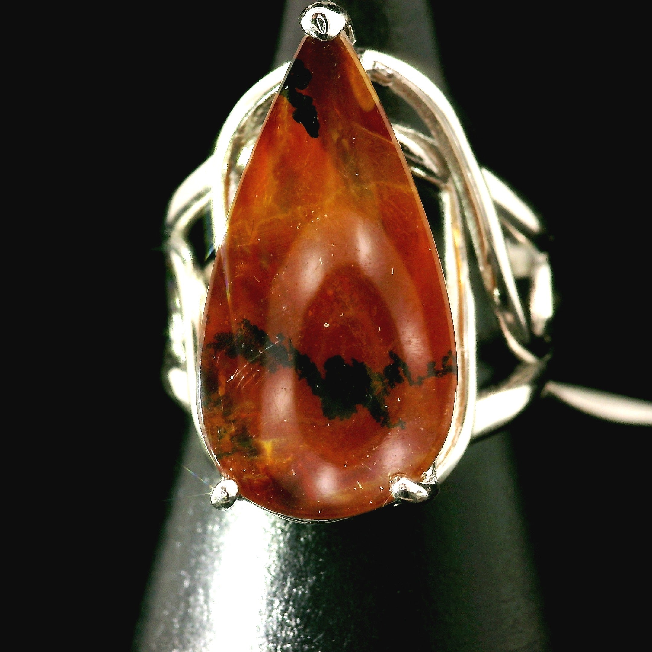 Dendritic Quartz with Golden Healer Cuff Ring .925 Silver for Master Healing, Grounding & Transformation