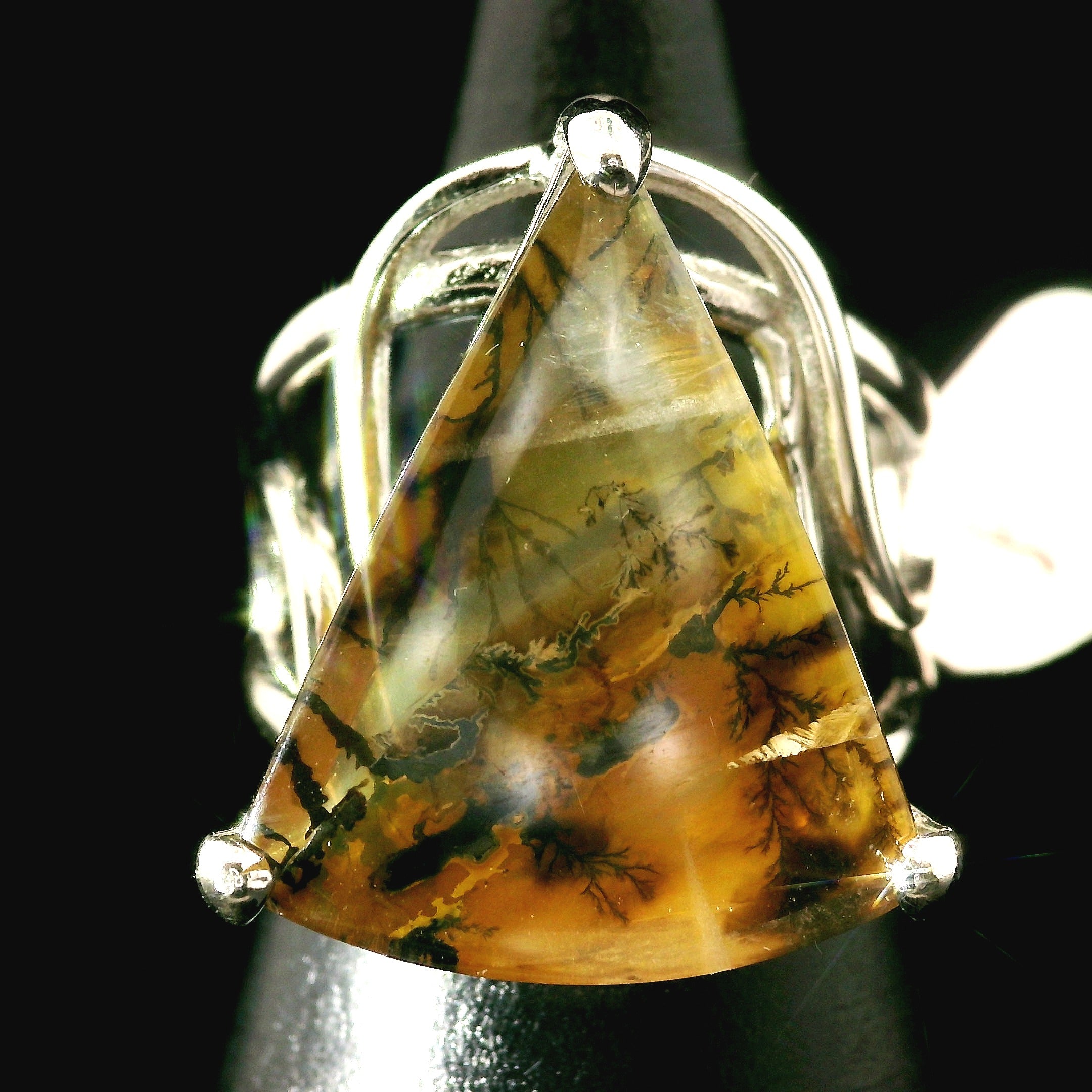 Dendritic Quartz with Golden Healer Cuff Ring .925 Silver for Master Healing, Grounding & Transformation