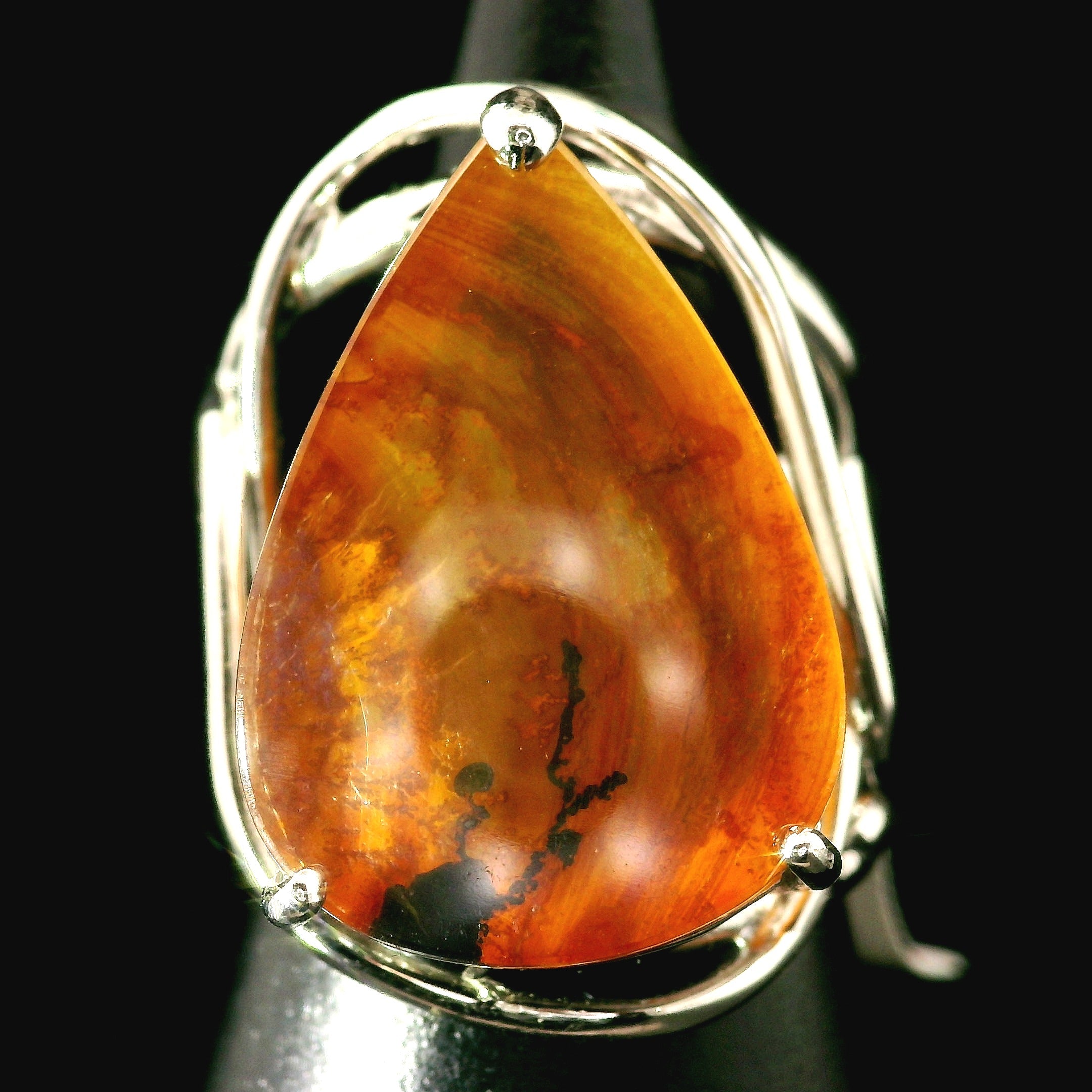 Dendritic Quartz with Golden Healer Cuff Ring .925 Silver for Master Healing, Grounding & Transformation