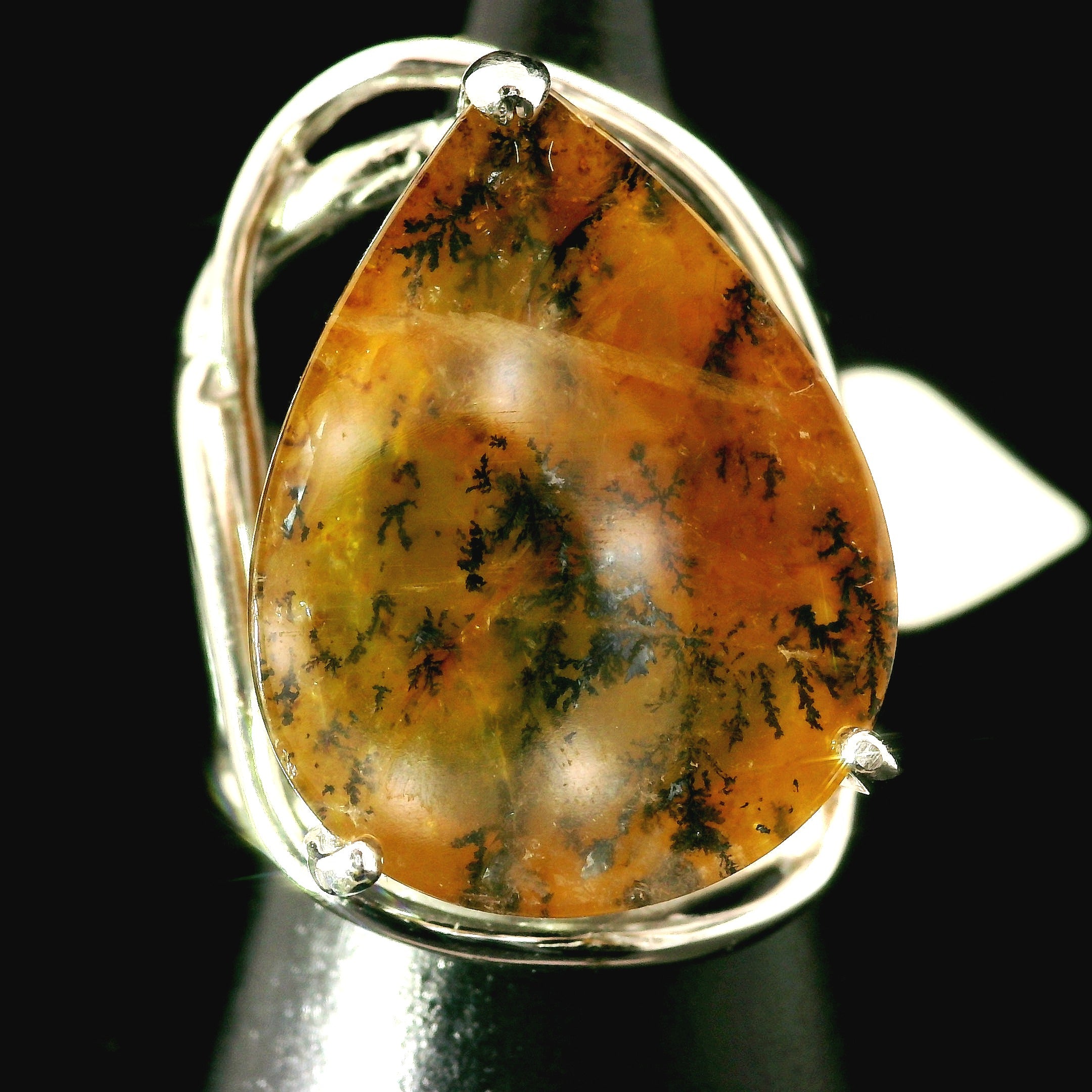 Dendritic Quartz with Golden Healer Cuff Ring .925 Silver for Master Healing, Grounding & Transformation