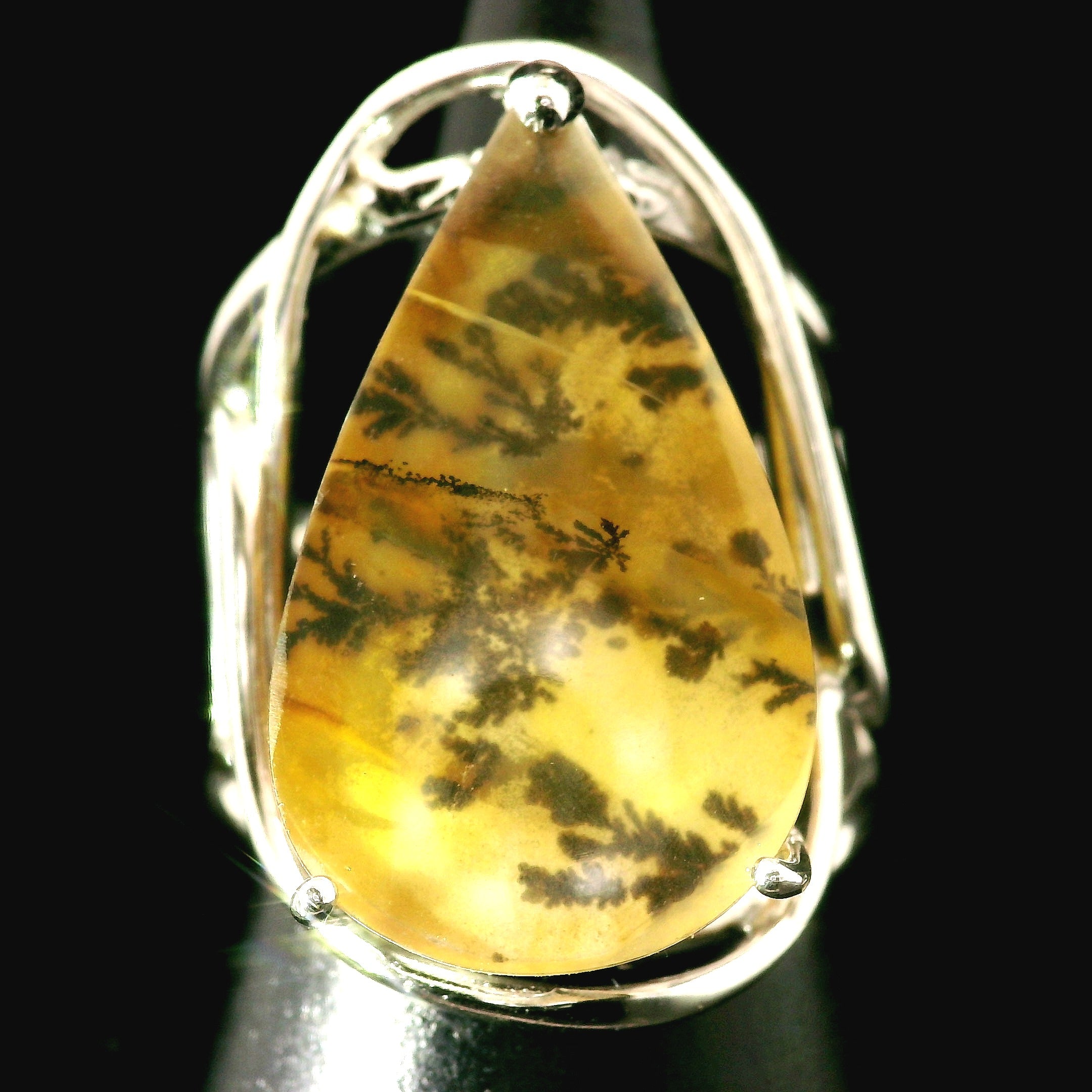 Dendritic Quartz with Golden Healer Cuff Ring .925 Silver for Master Healing, Grounding & Transformation