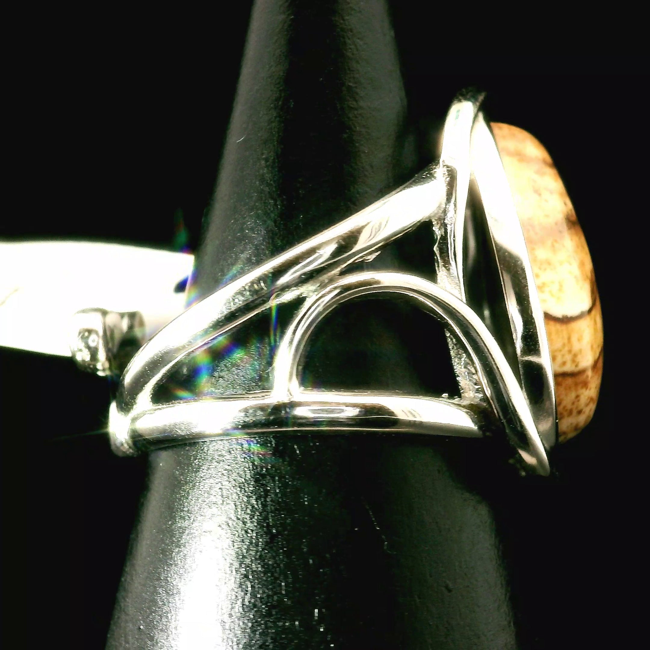 Picture Jasper Cuff Ring 925 Silver for Joy, Love and Empowerment