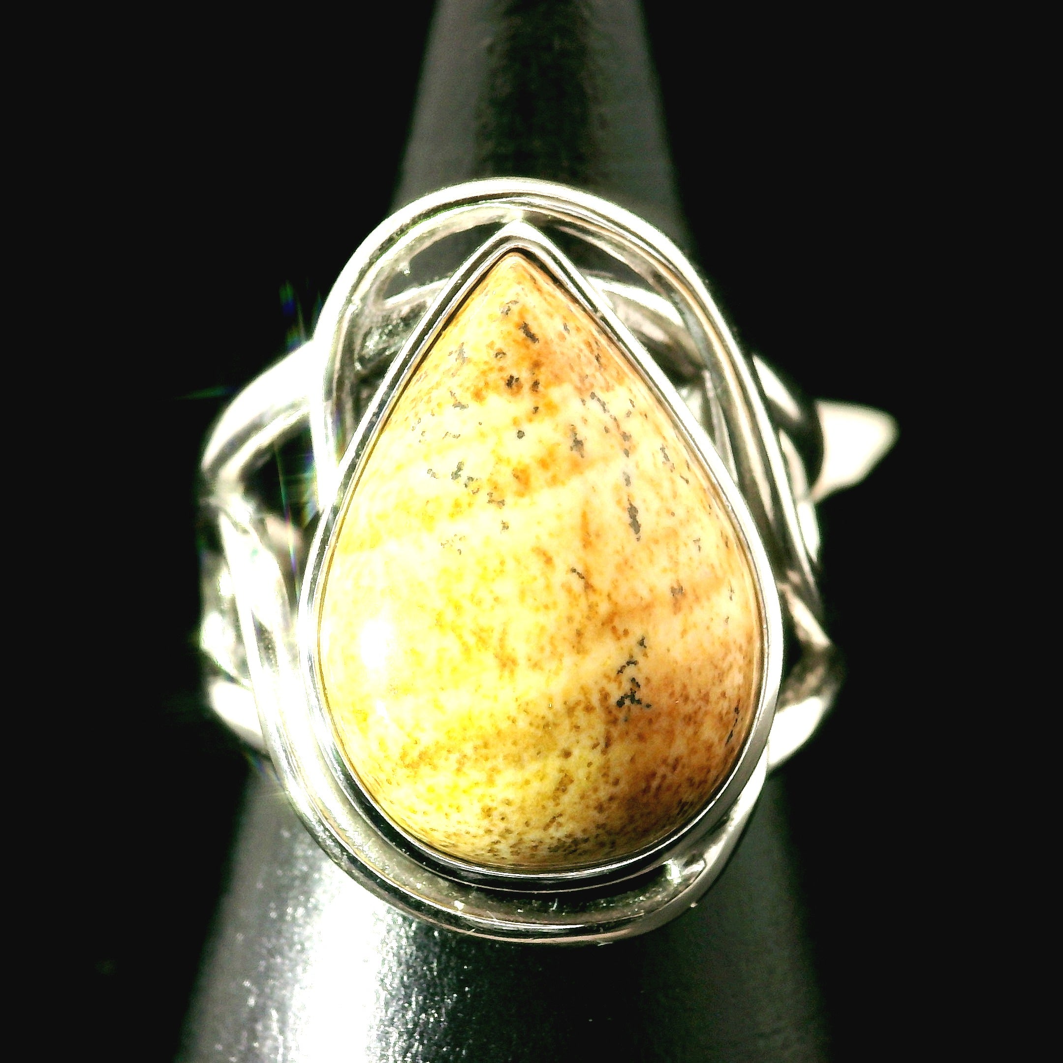 Picture Jasper Cuff Ring 925 Silver for Joy, Love and Empowerment