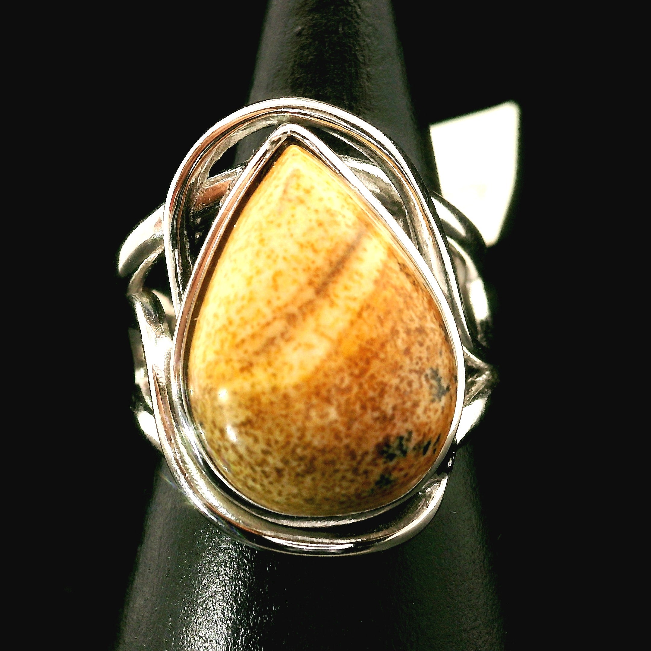 Picture Jasper Cuff Ring 925 Silver for Joy, Love and Empowerment