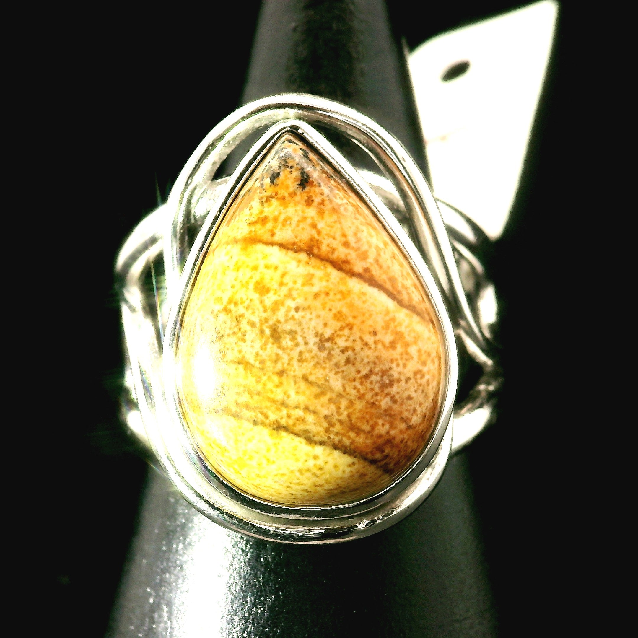 Picture Jasper Cuff Ring 925 Silver for Joy, Love and Empowerment