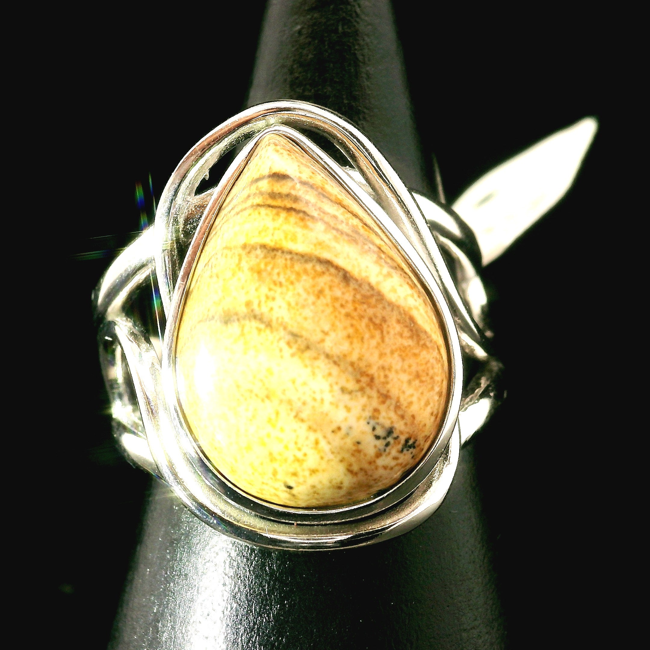 Picture Jasper Cuff Ring 925 Silver for Joy, Love and Empowerment