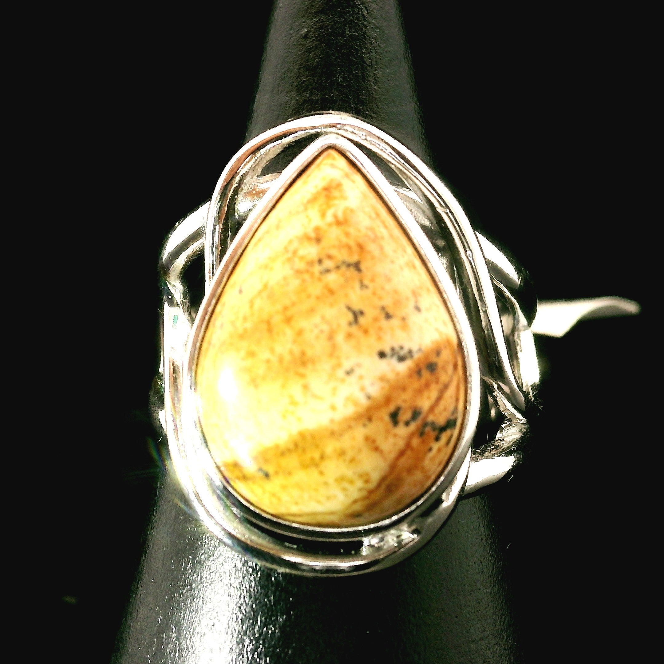 Picture Jasper Cuff Ring 925 Silver for Joy, Love and Empowerment