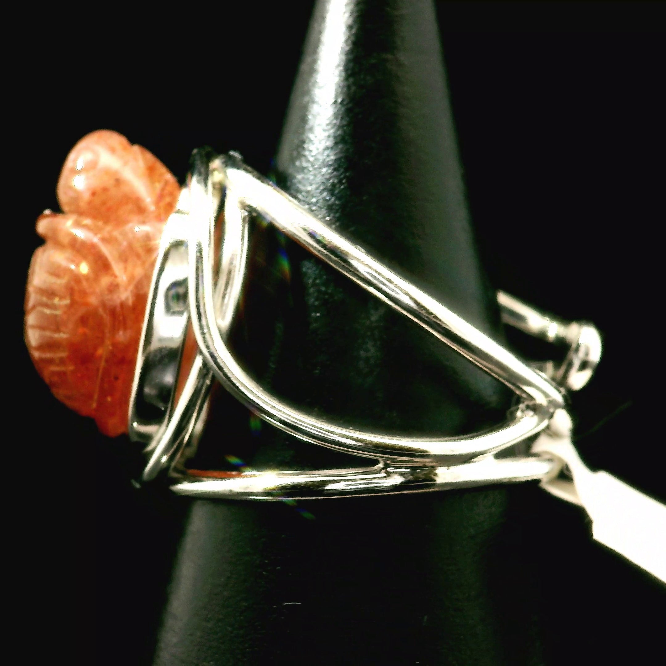 Sunstone Turtle Cuff Ring .925 Silver for Confidence and Strength