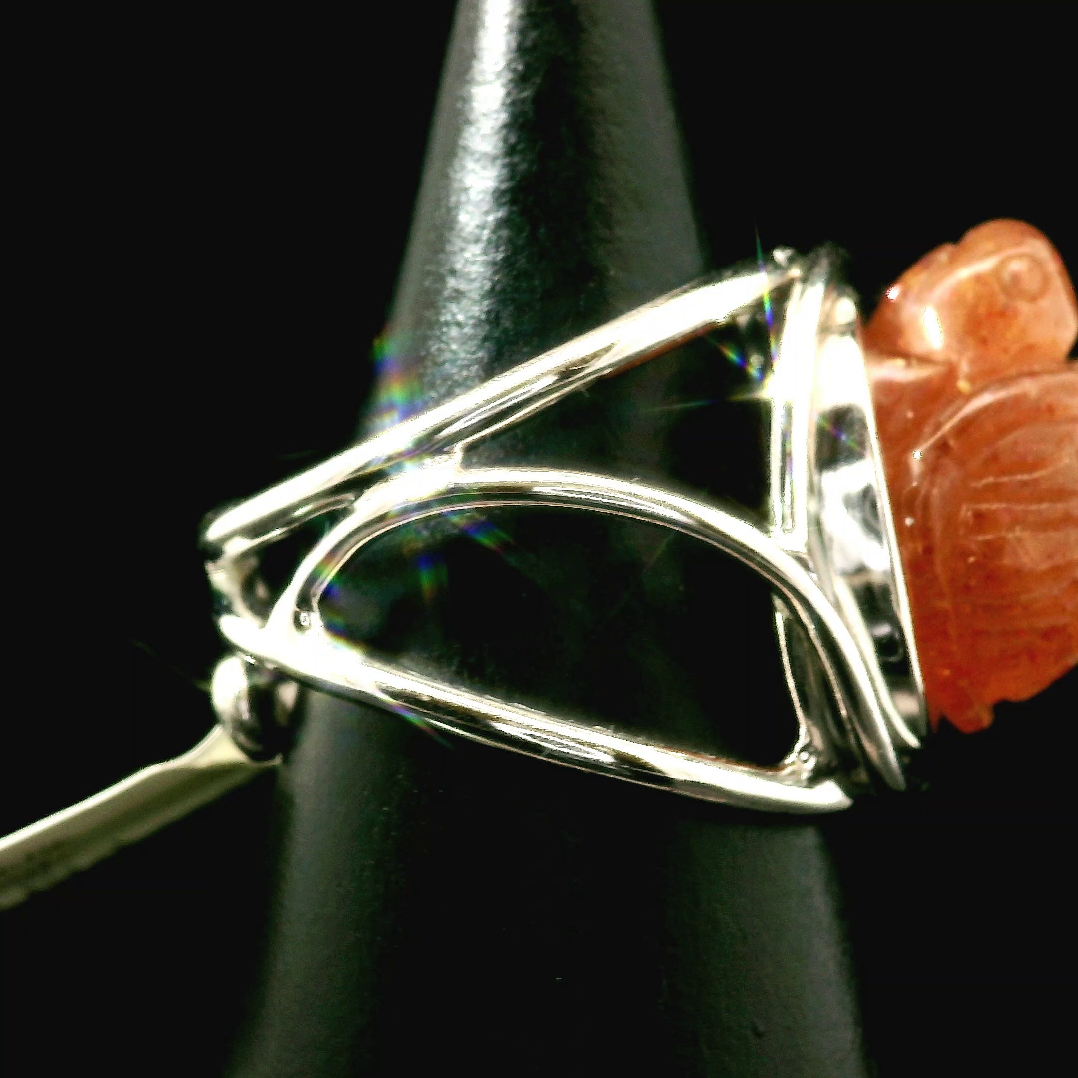 Sunstone Turtle Cuff Ring .925 Silver for Confidence and Strength
