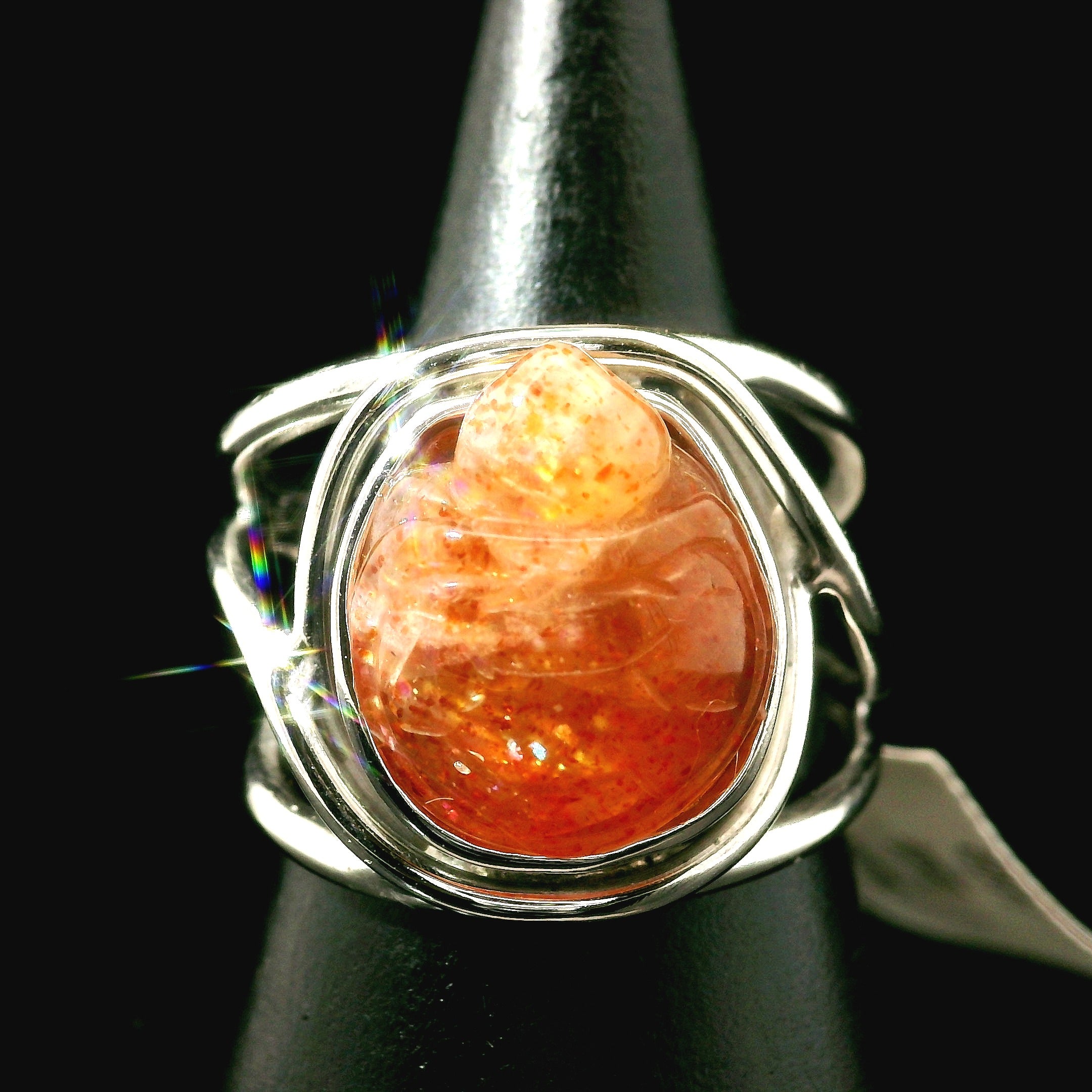 Sunstone Turtle Cuff Ring .925 Silver for Confidence and Strength