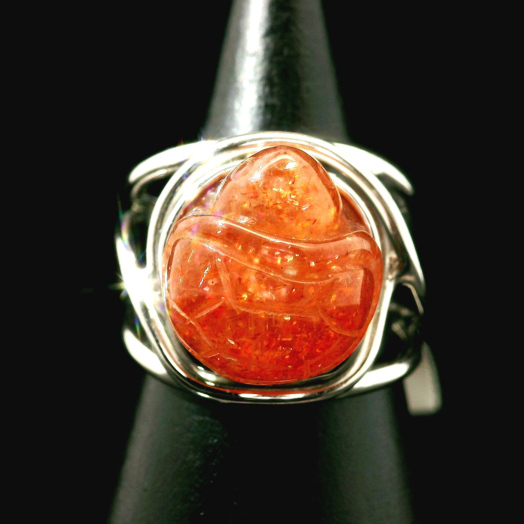 Sunstone Turtle Cuff Ring .925 Silver for Confidence and Strength