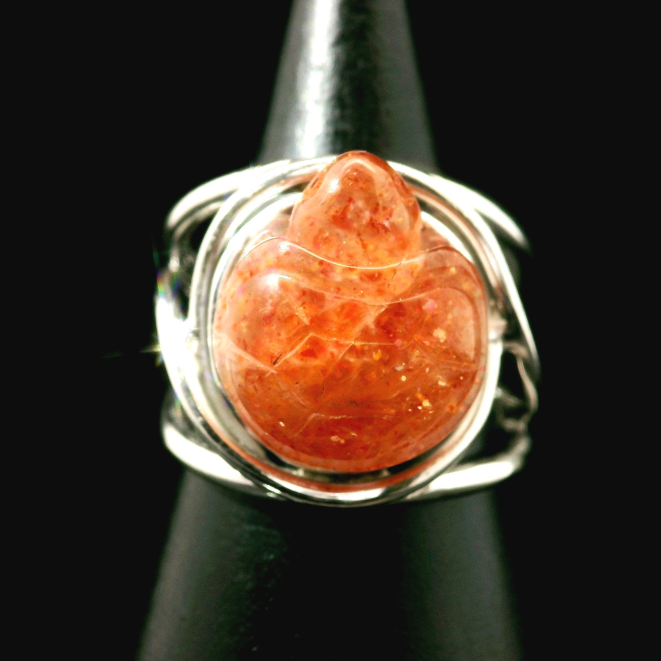 Sunstone Turtle Cuff Ring .925 Silver for Confidence and Strength