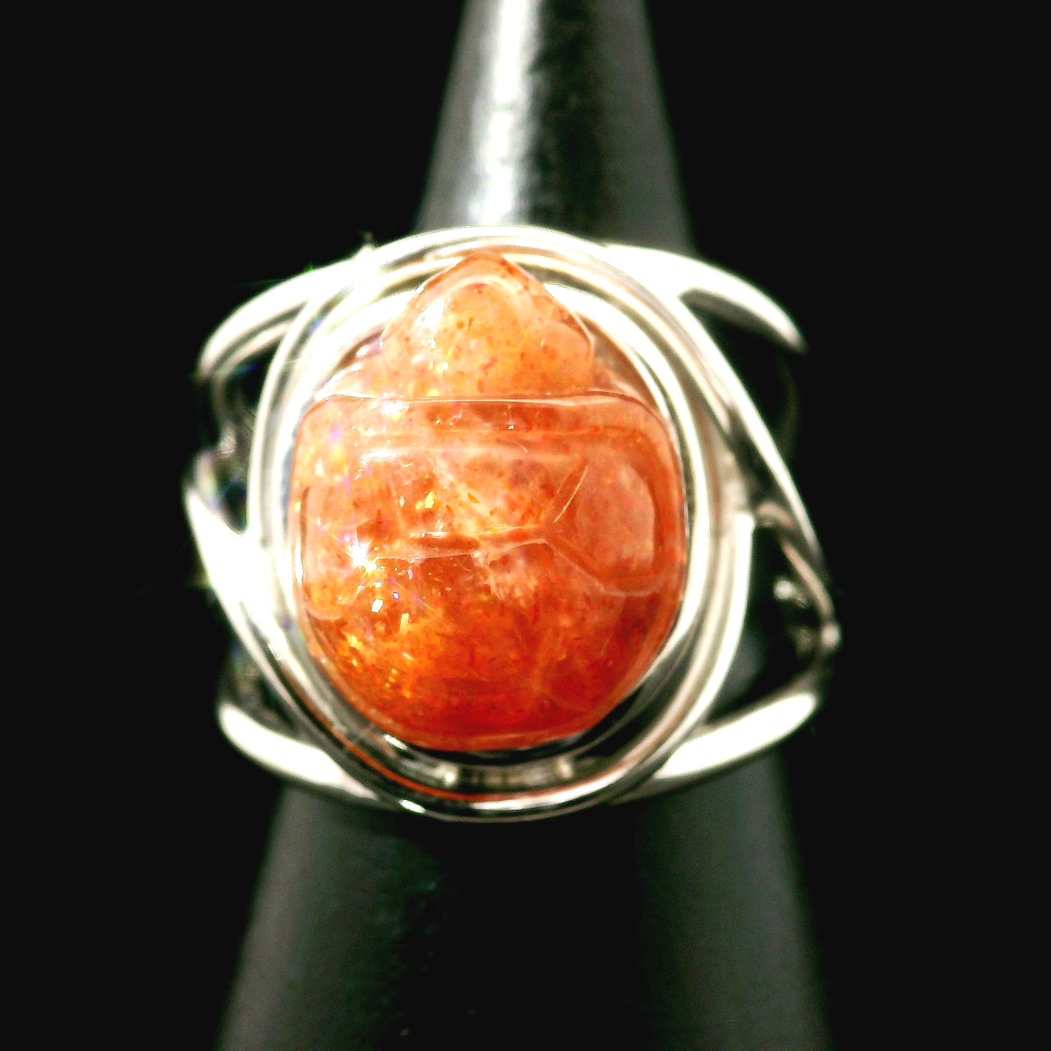 Sunstone Turtle Cuff Ring .925 Silver for Confidence and Strength